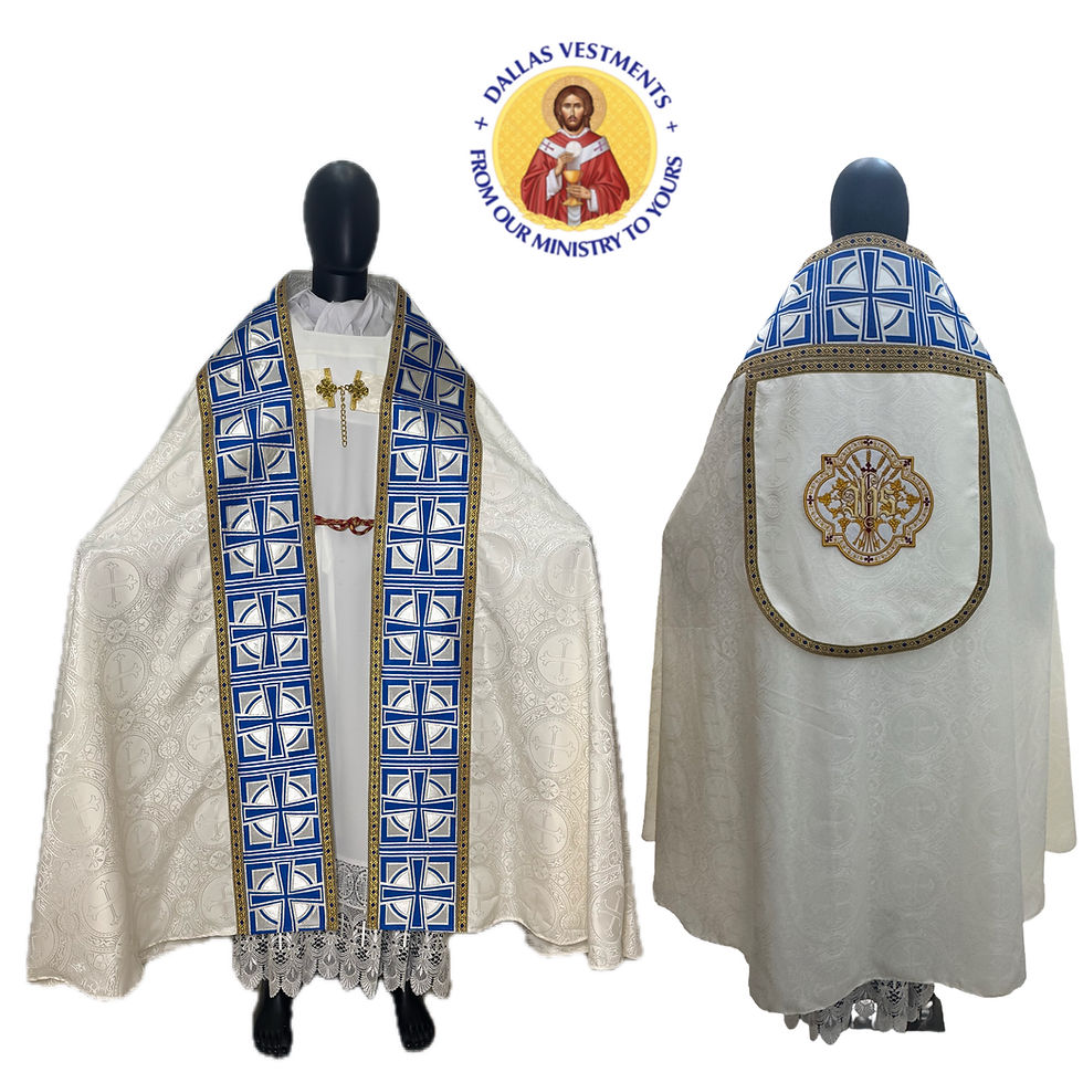 White Roman Cope Set ( Blue Orphrey + JHS appliqué )