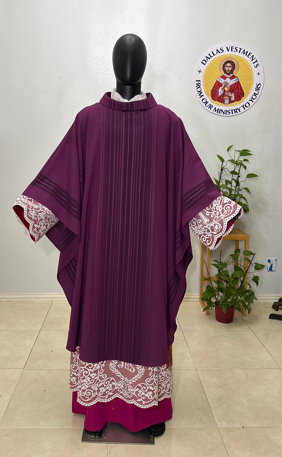 Thumbnail: Stripes Purple Monastic Chasuble and Stole (Mone Collection)