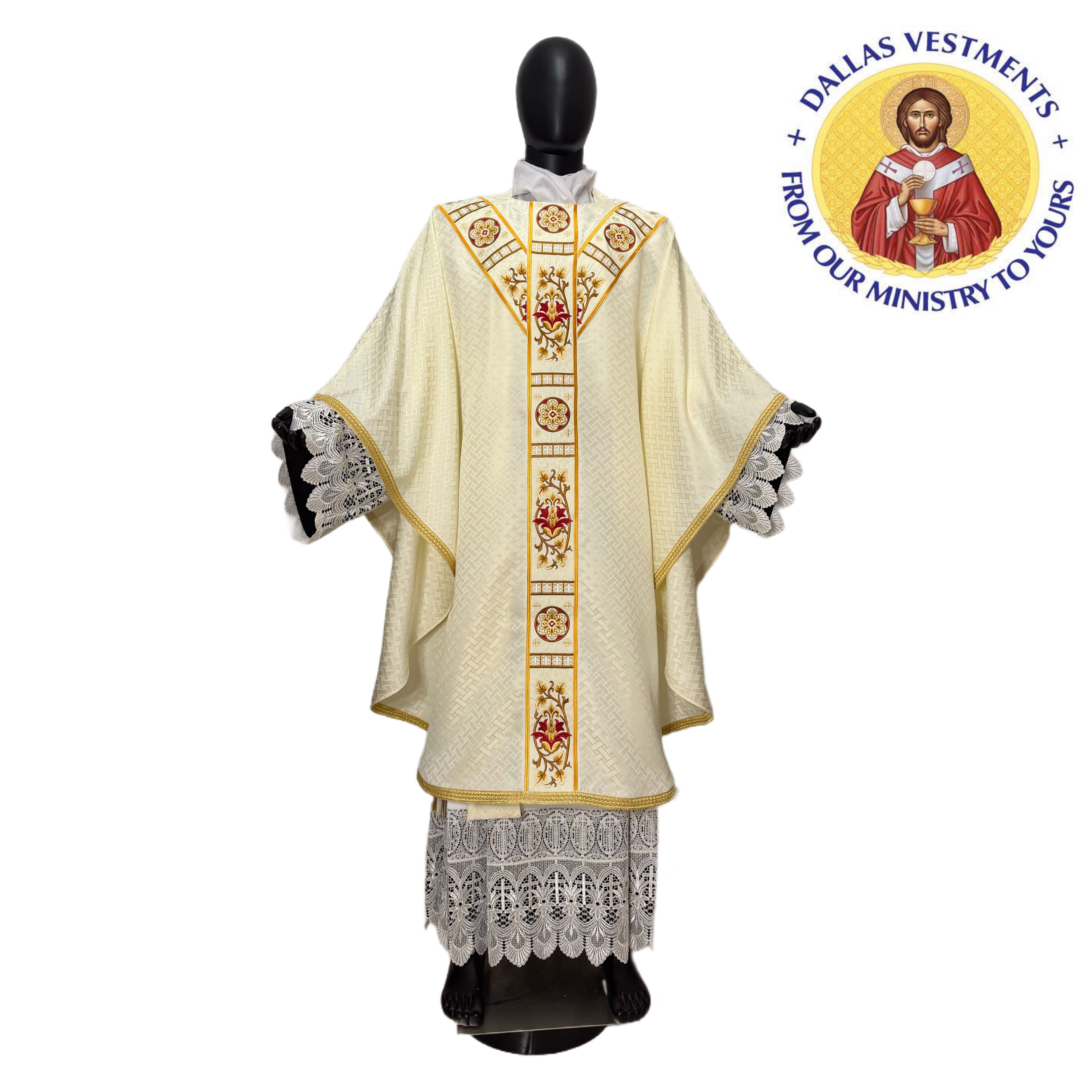 White Jacquard Semi-Gothic Chasuble + Stole (Florentina)