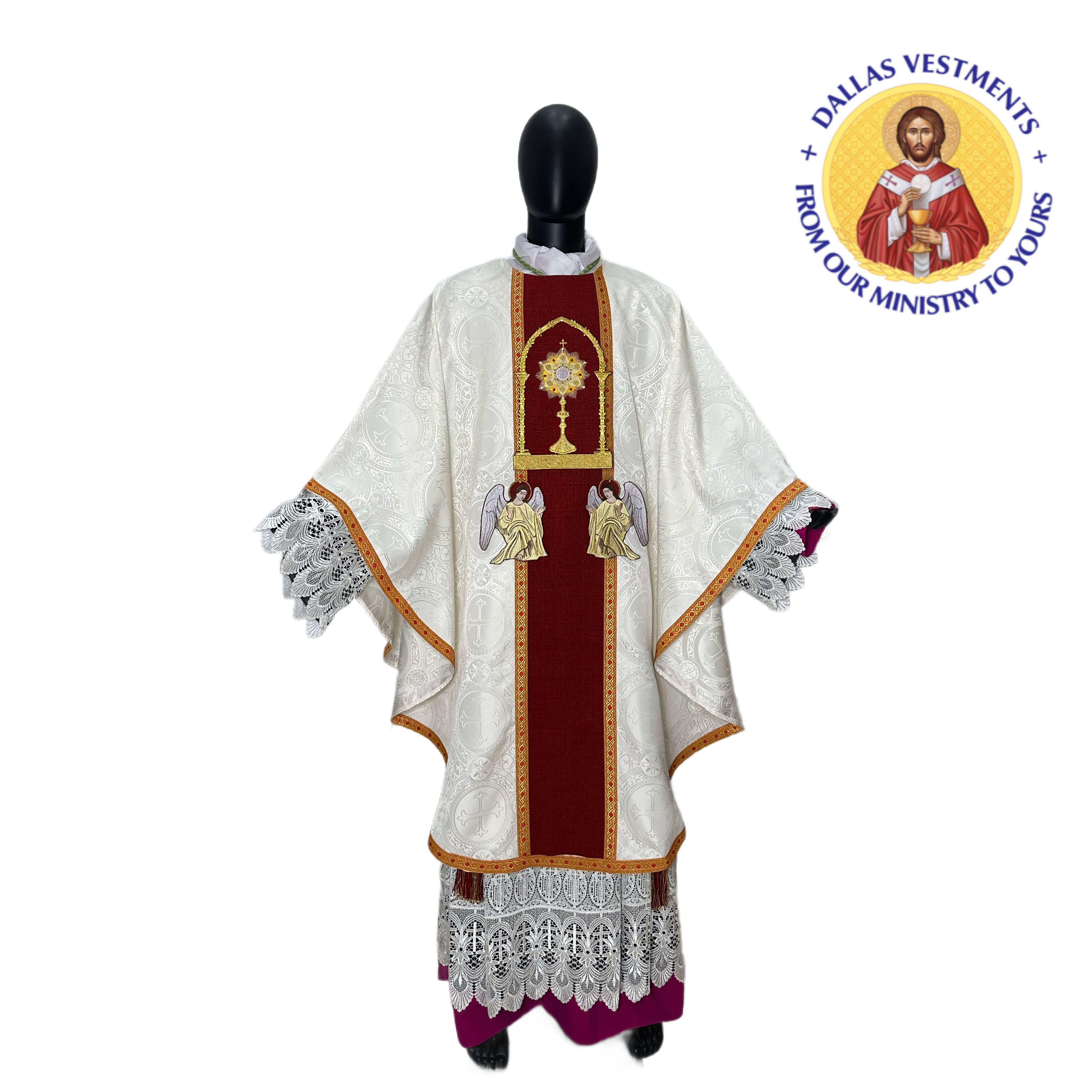 White Gothic Chasuble set with Corpus Christi Appliqué