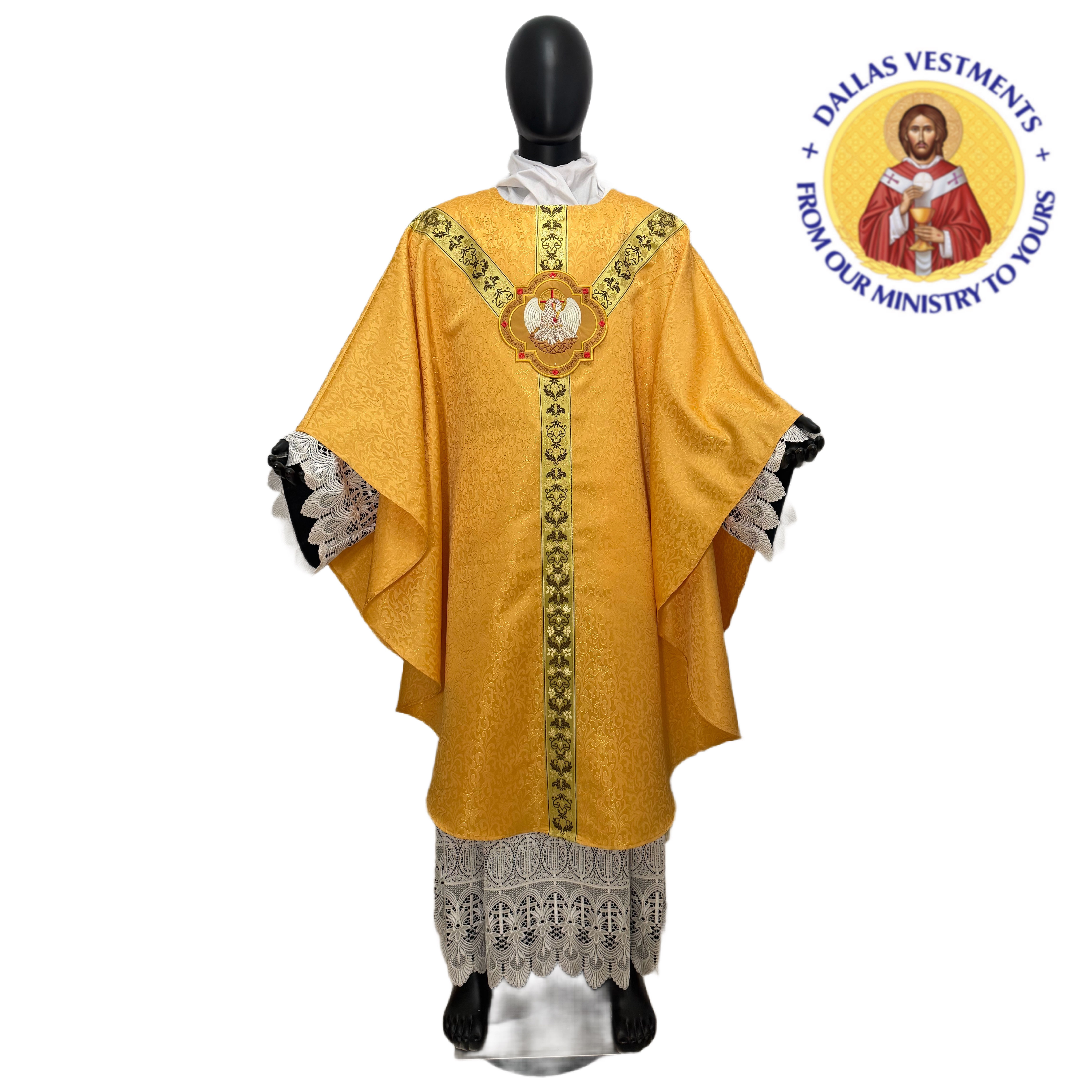 Gold Floral Brocade Semi-Gothic Chasuble with Stole