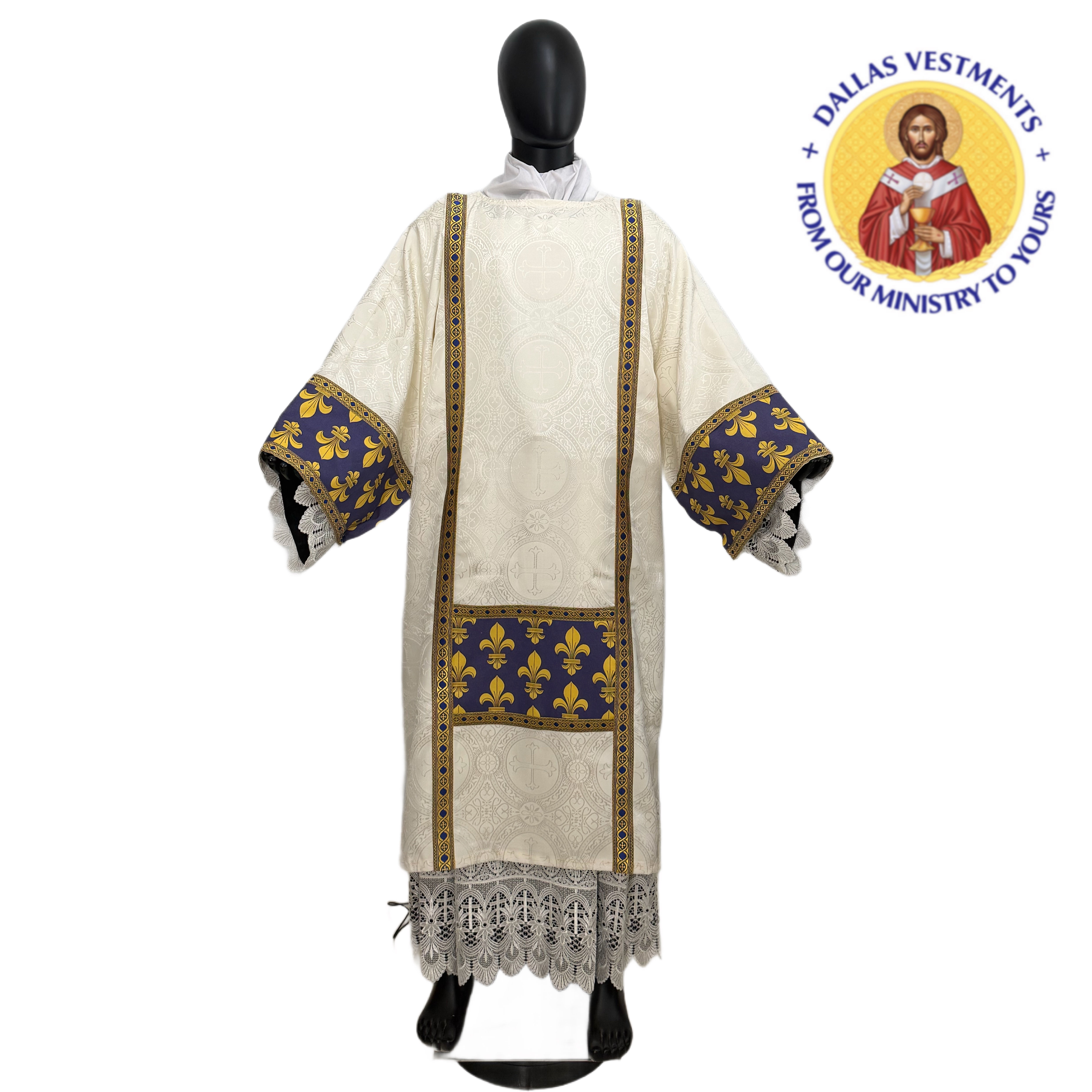 White Brocade Dalmatic + Stole (fleur-de-lis) 