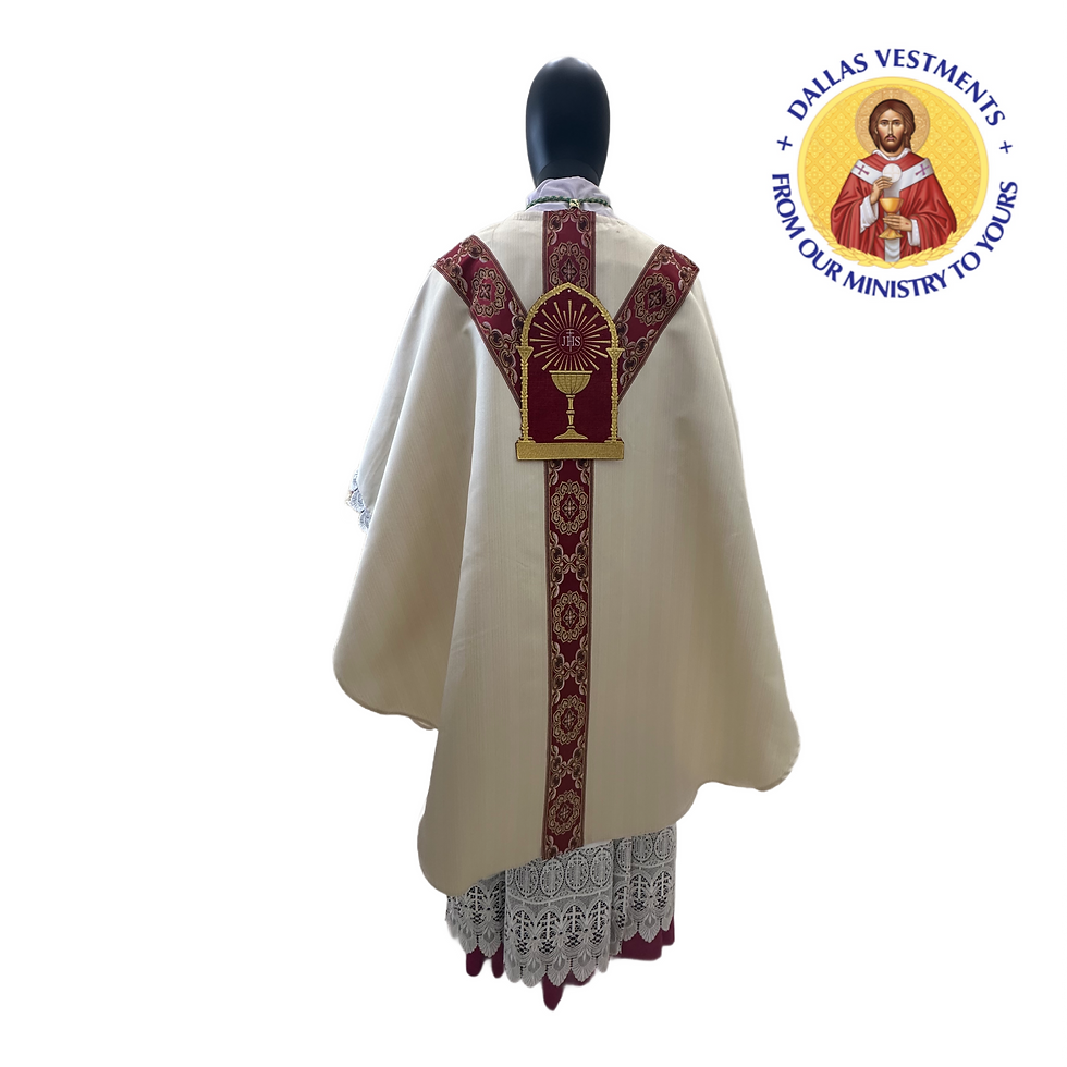 Thumbnail: White  Semi-Gothic Chasuble + Stole  (The Most Sacred Heart) 