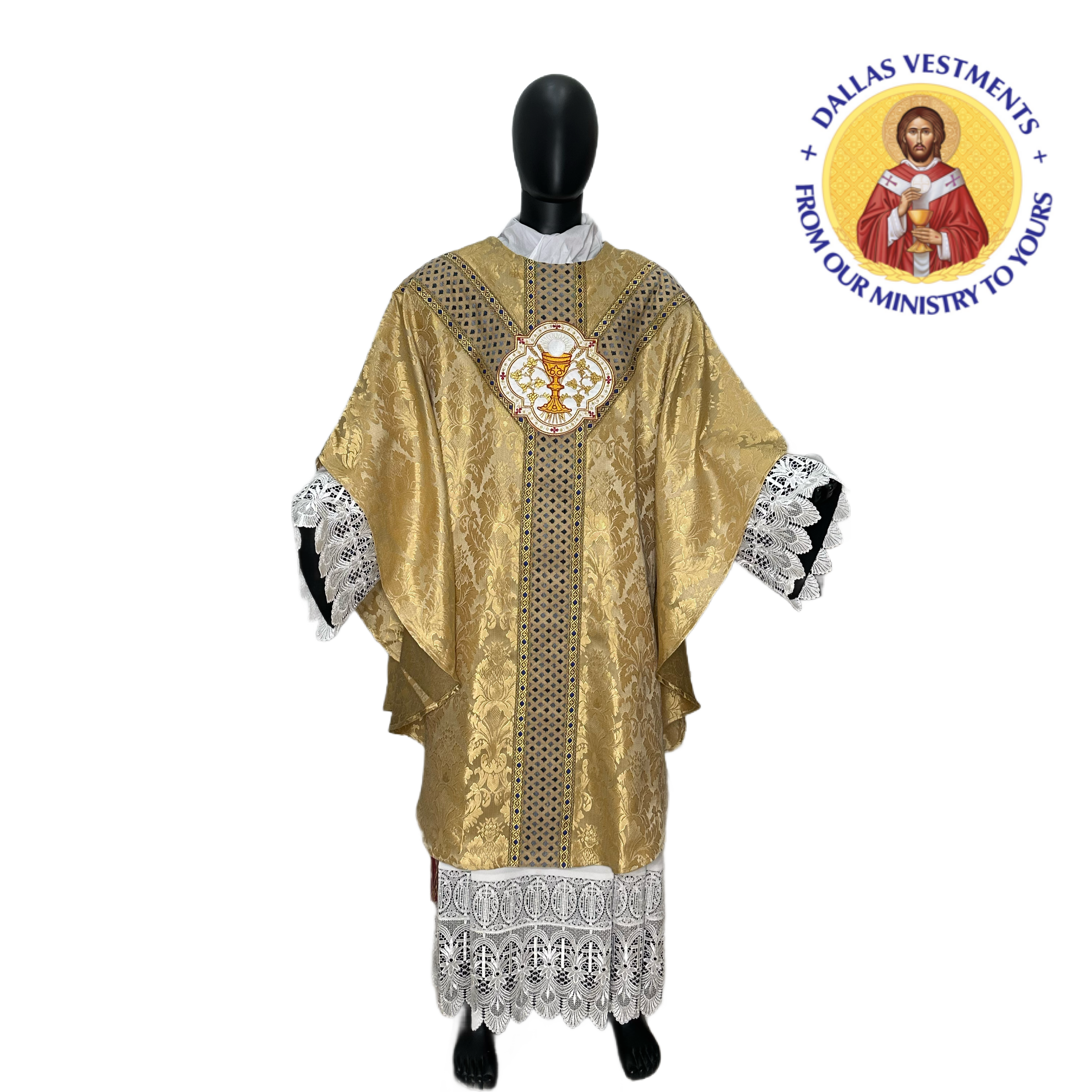 Gold Semi-Gothic Chasuble set (Jesus High Priest)