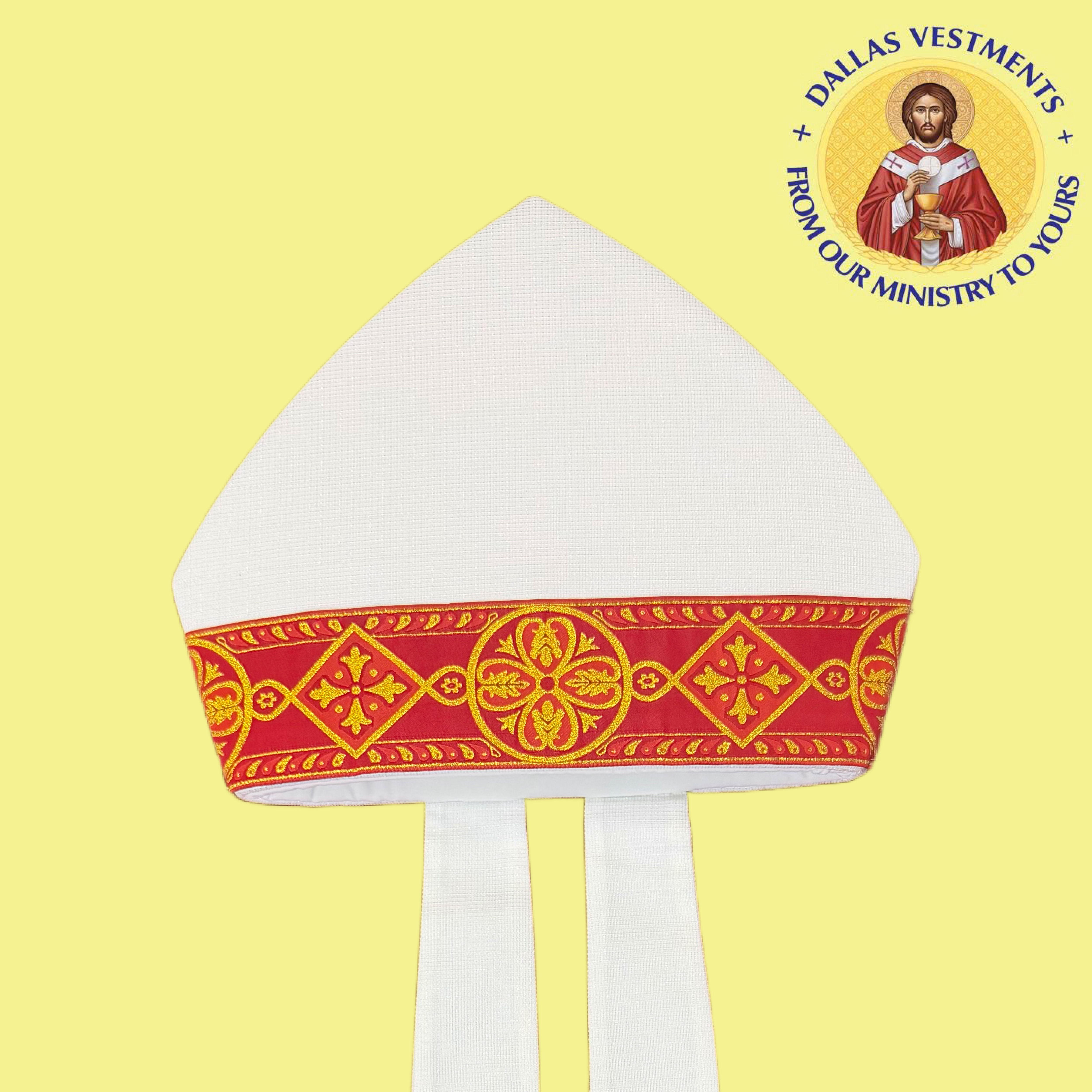 White Miter with Red and Gold Band