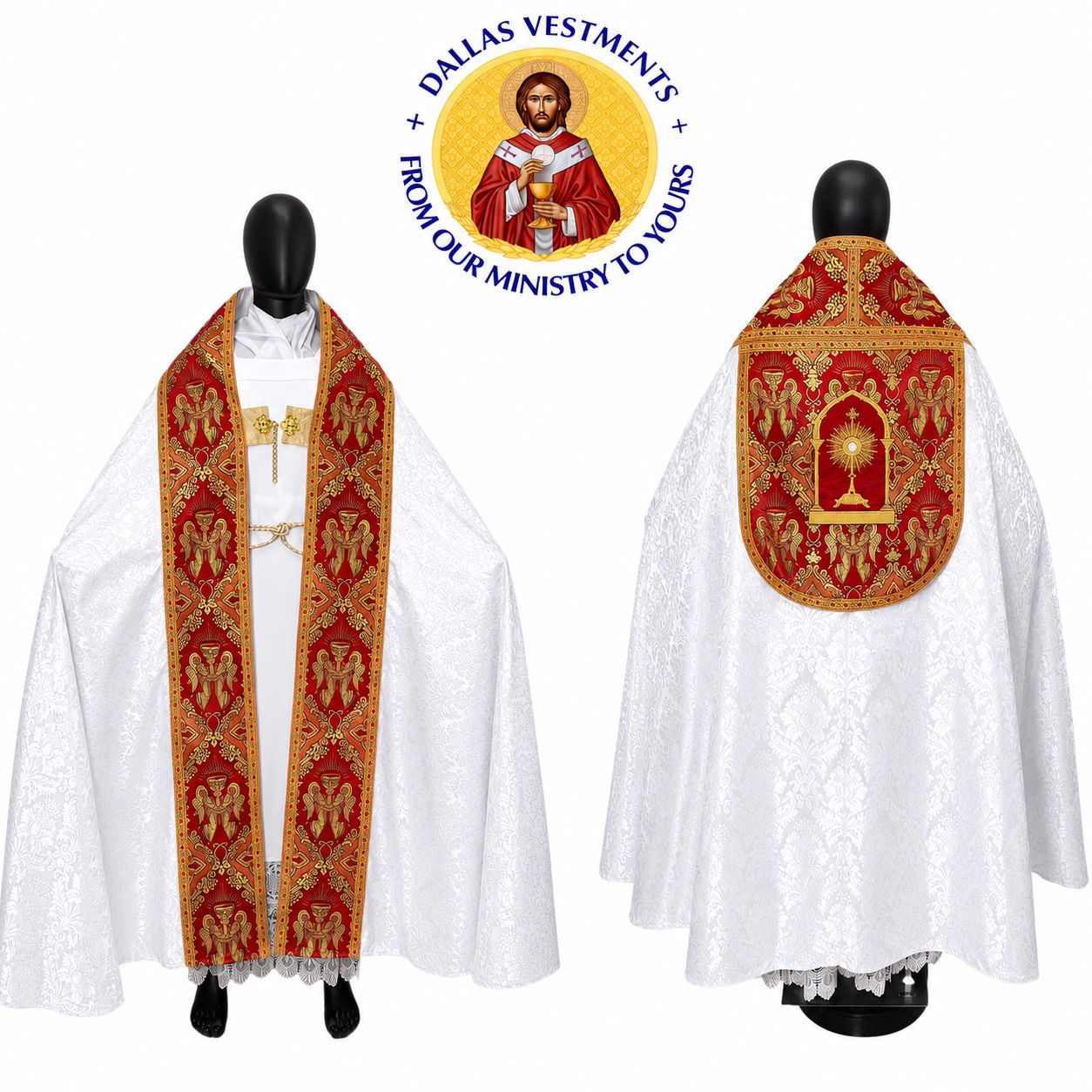 White Roman Cope Set ( Red Corpus Christi ) Monstrance