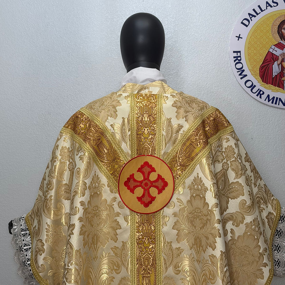 Thumbnail: Gold  Semi- Gothic Chasuble + Stole - ( Holy Trinity )