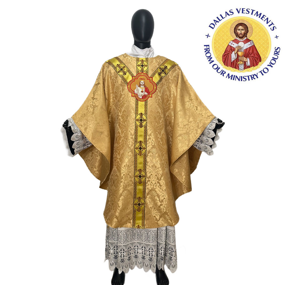Thumbnail: Gold Jacquard Semi-Gothic Chasuble with Stole (French Orphrey) Christ the King