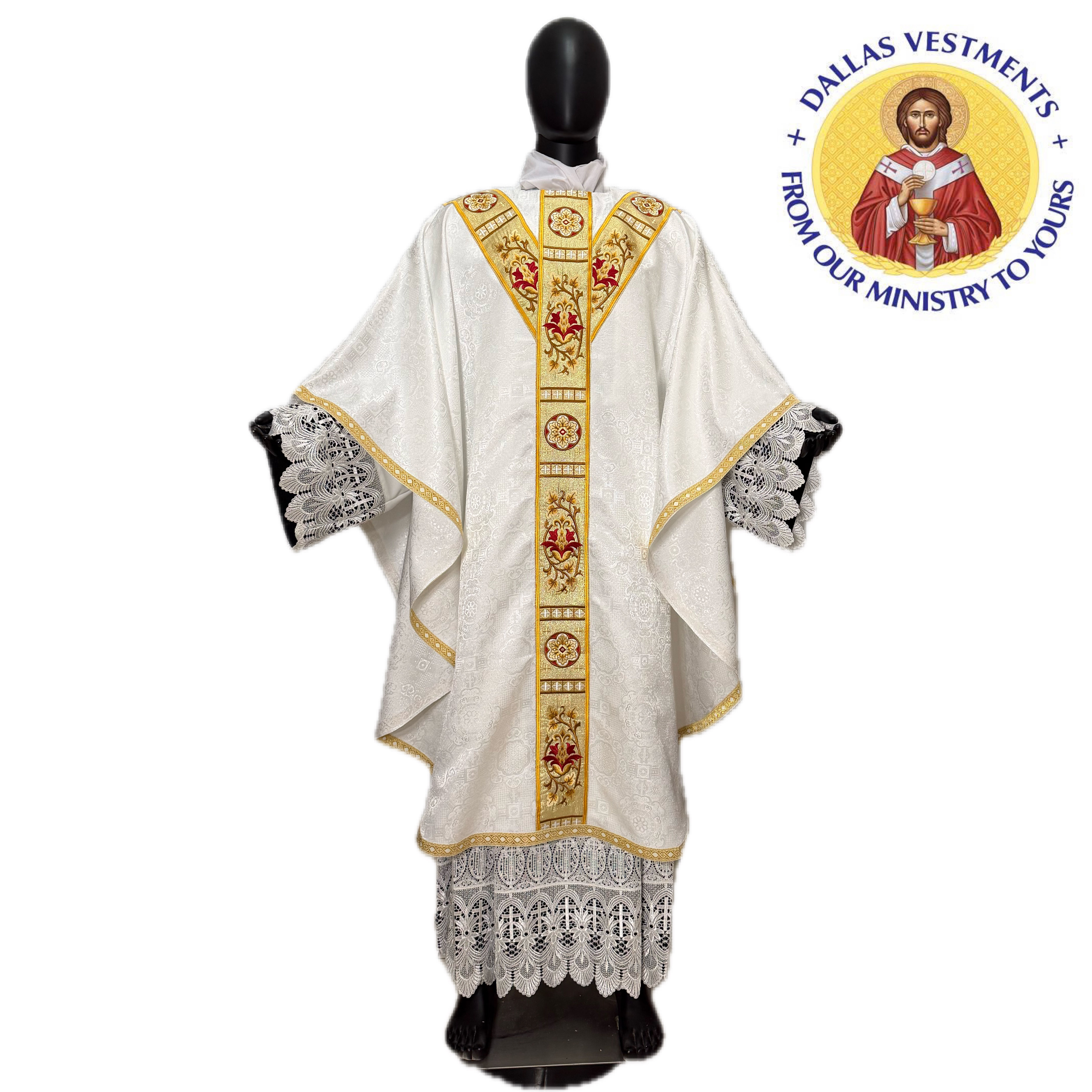 White Jacquard Semi-Gothic Chasuble + Stole (Florentina)