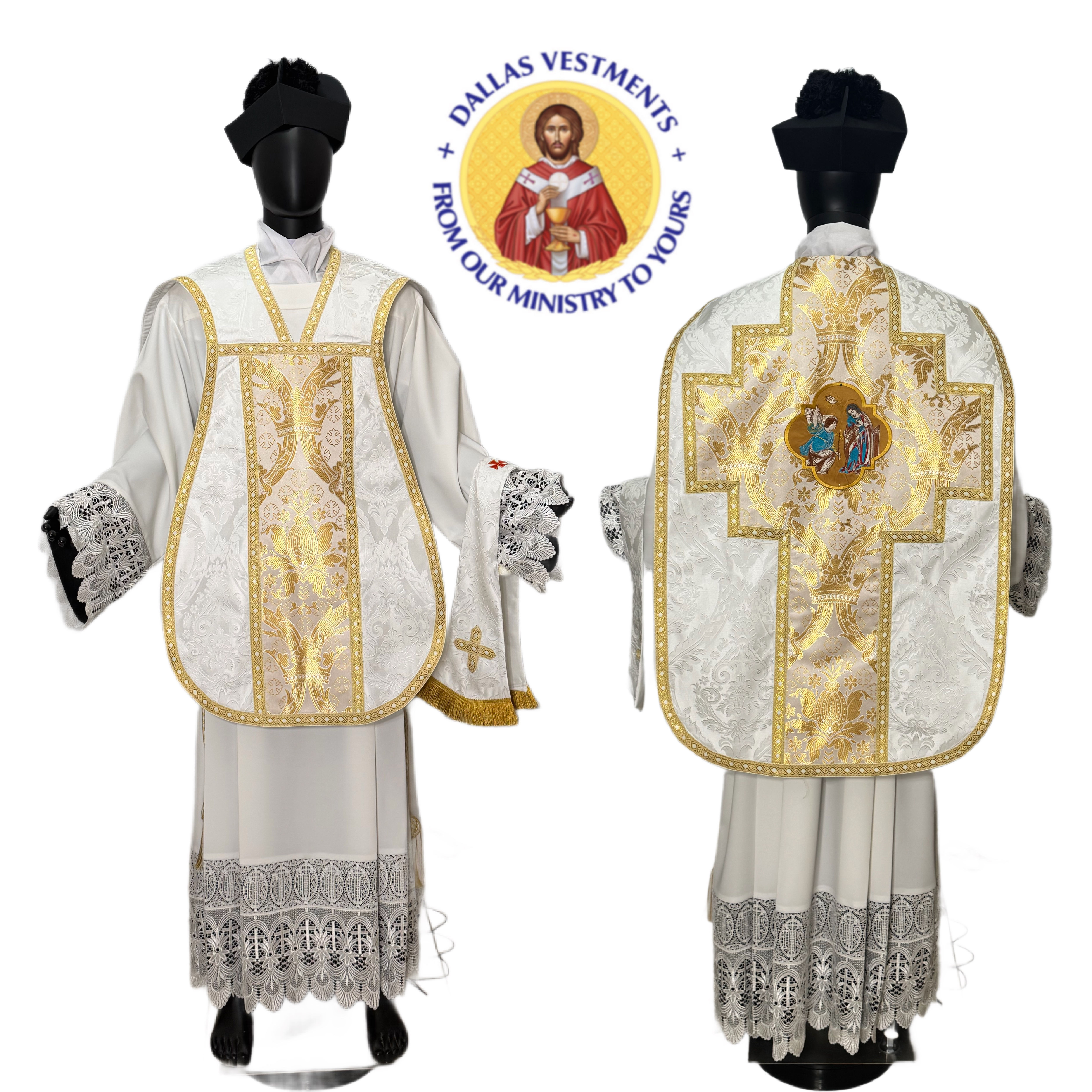 White Floral Roman Chasuble (Annunciation )