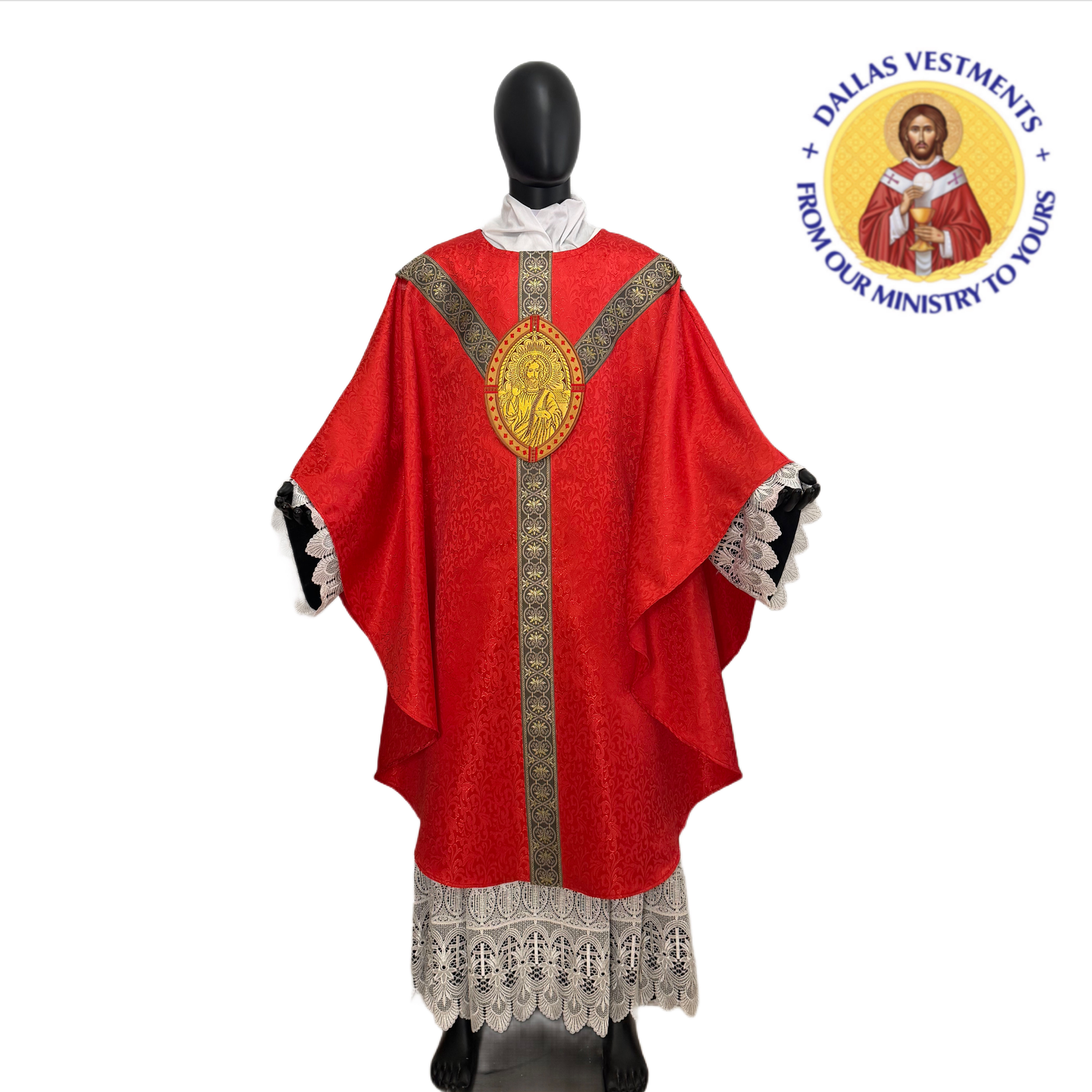 Red Floral Semi-Gothic Chasuble + Stole(Divine Teacher)