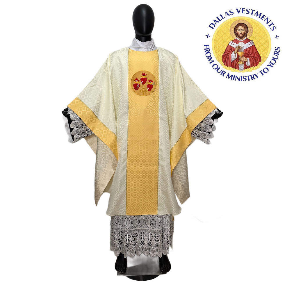 Thumbnail: White Gold Monastic Chasuble + Stole ( Sacred Heart )