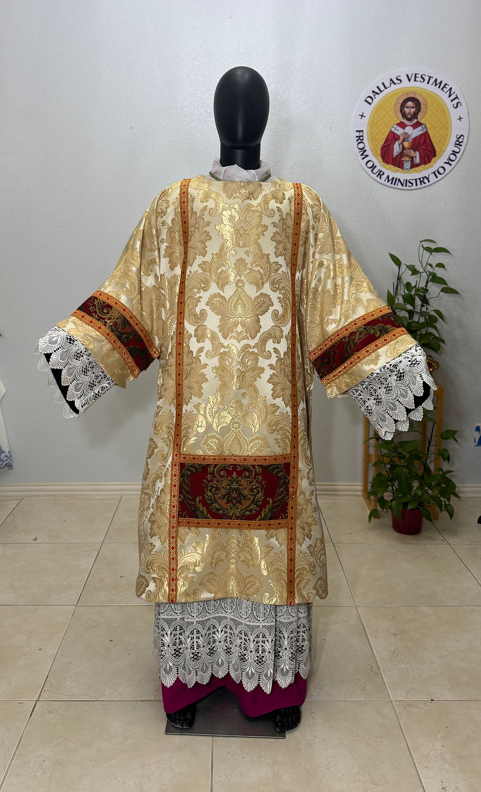 Thumbnail: Gold Gothic Dalmatic + Stole (Red Rayon Chenille))