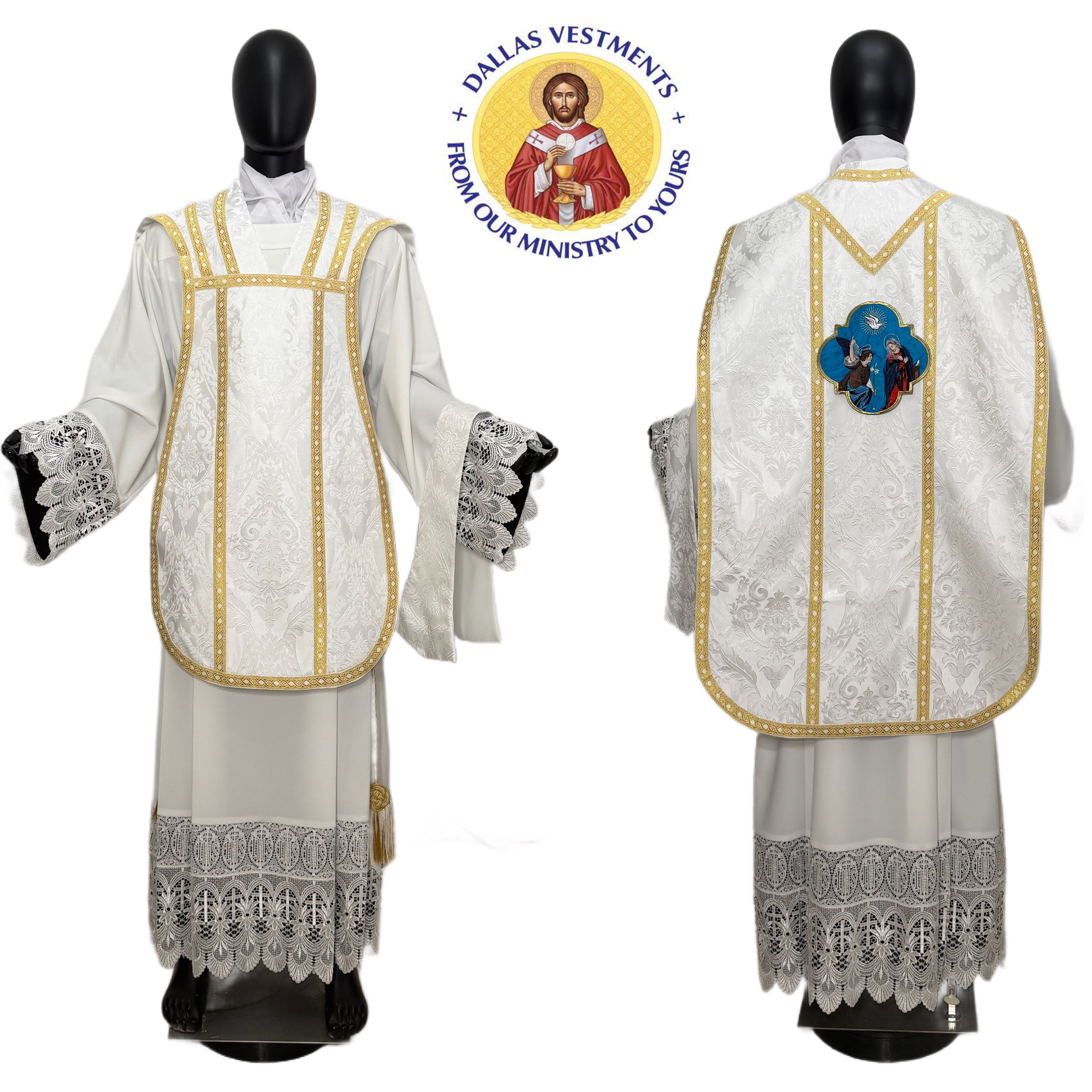 White Floral Roman Traditional (Fiddleback) Chasuble