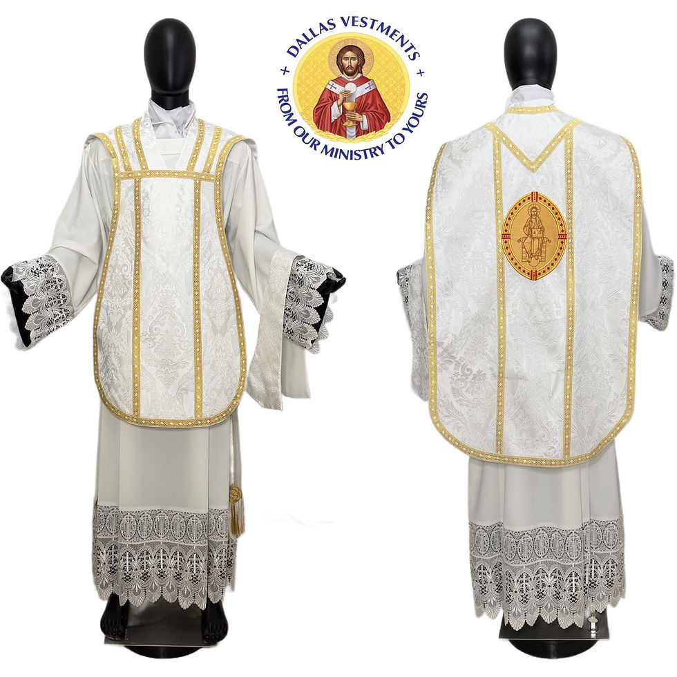Thumbnail: White Floral Roman Traditional (Fiddleback) Chasuble 