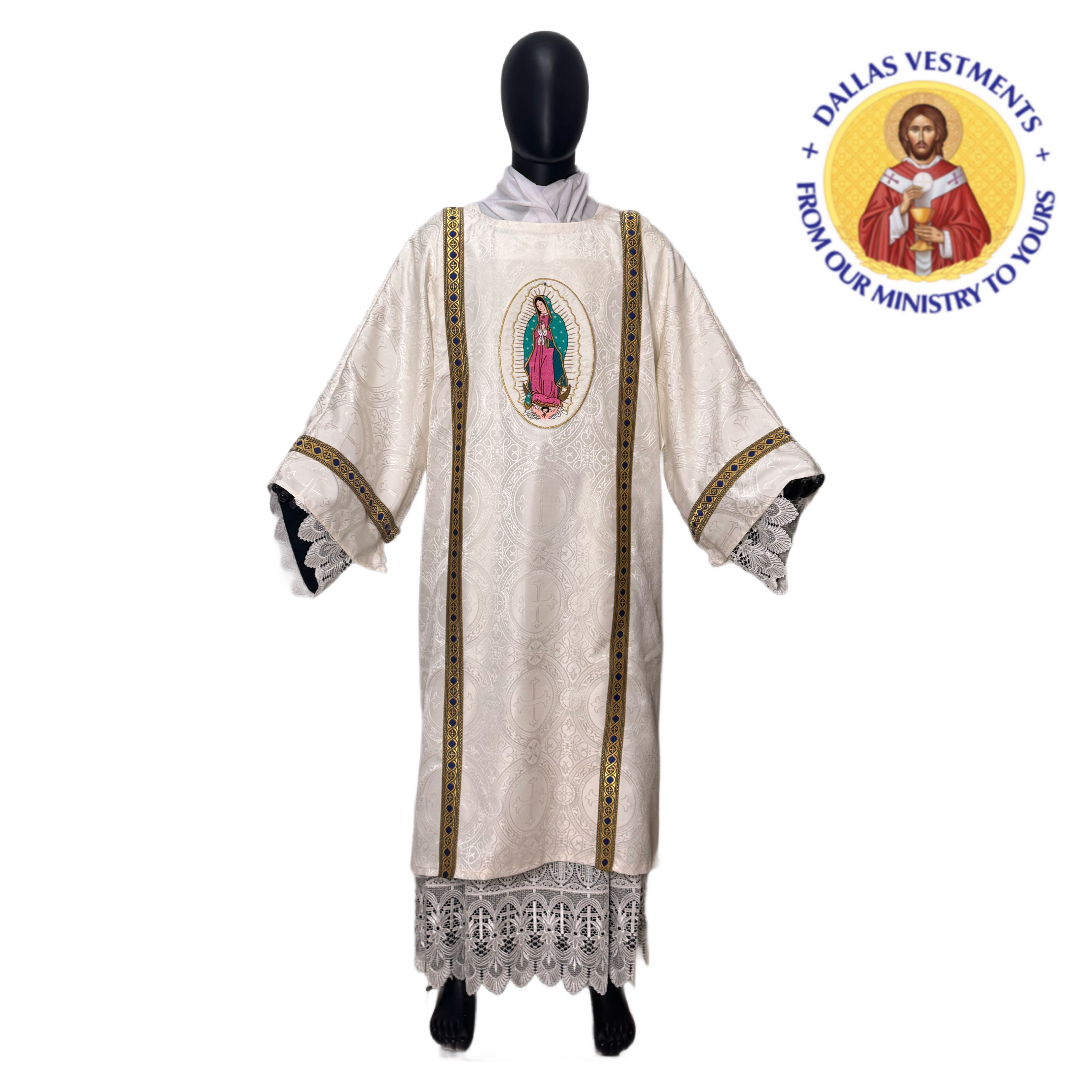 White Brocade Dalmatic + Stole (Our Lady Of Guadalupe )