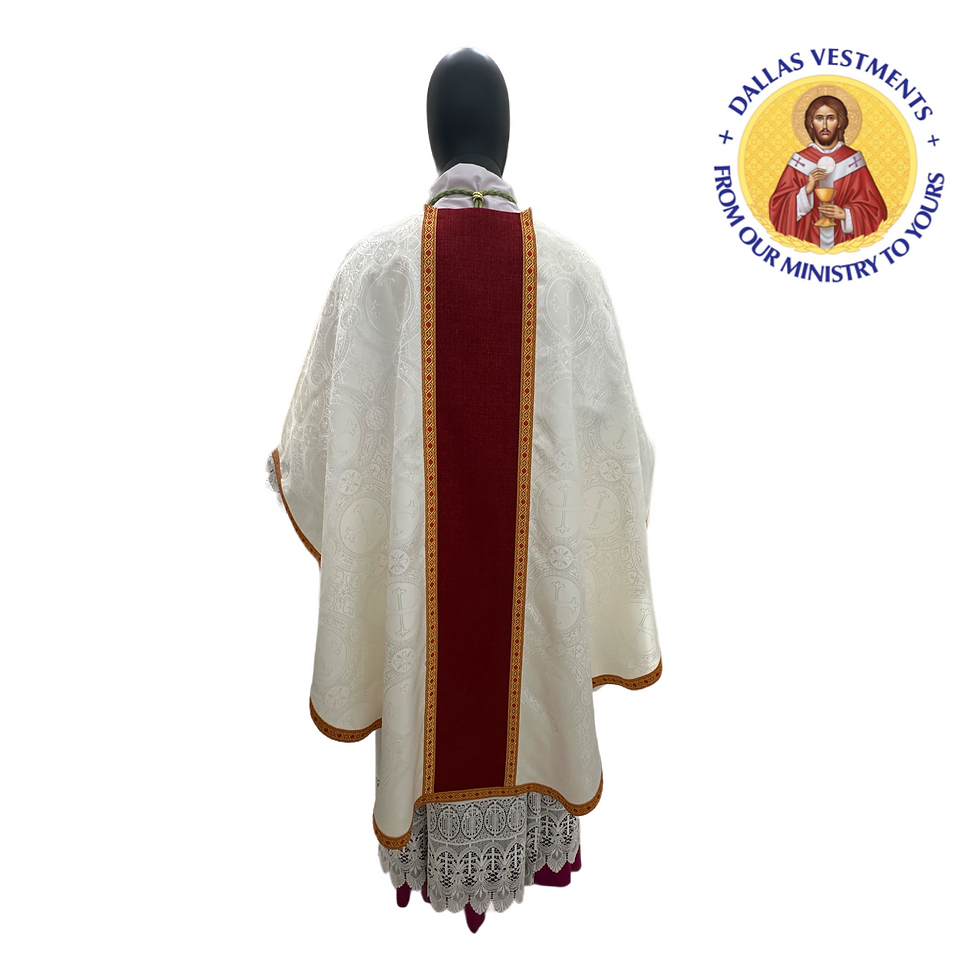 Thumbnail: White Gothic Chasuble set with Red Orphrey 