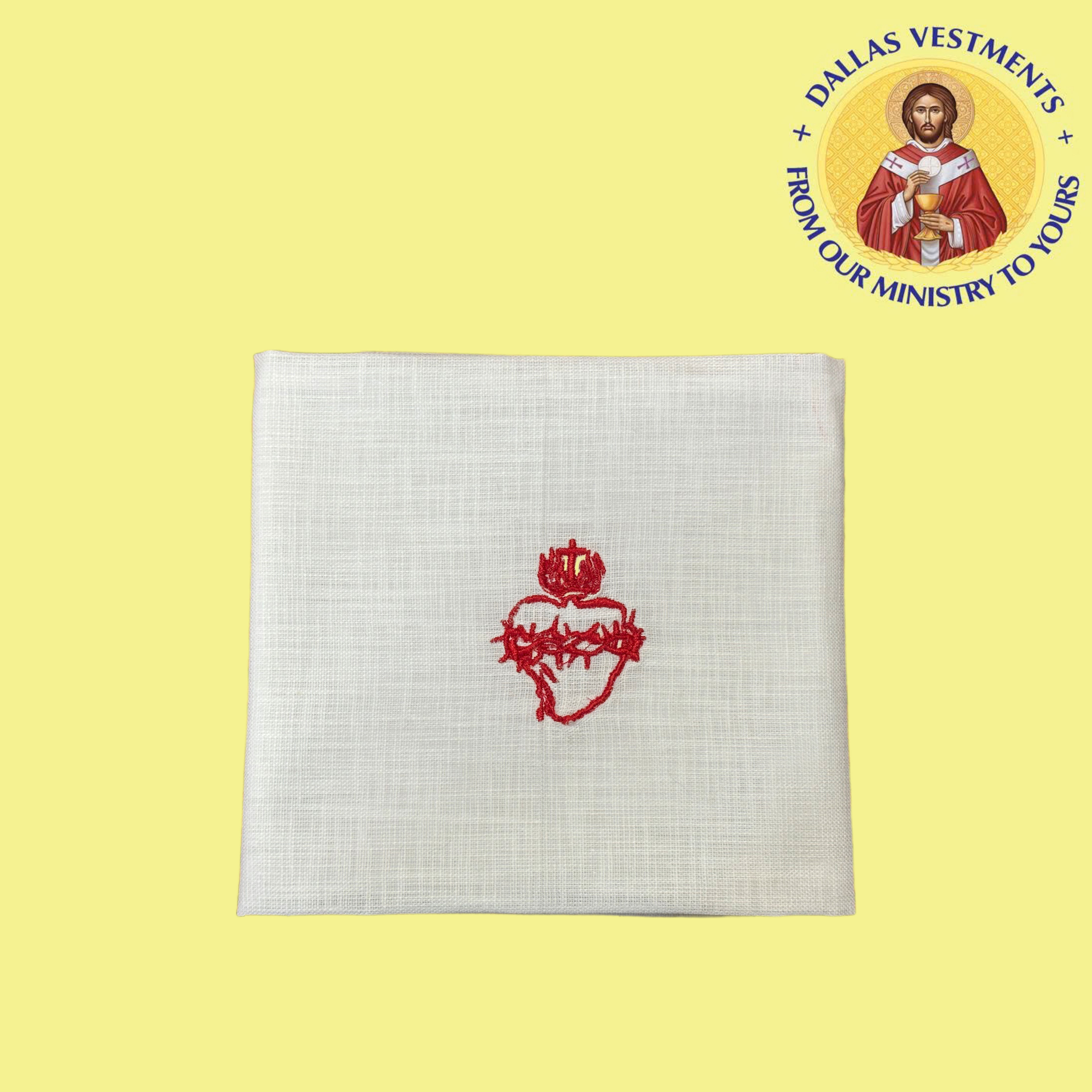 Pure Linen (Firm) Corporal - Embroidered Sacred Heart
