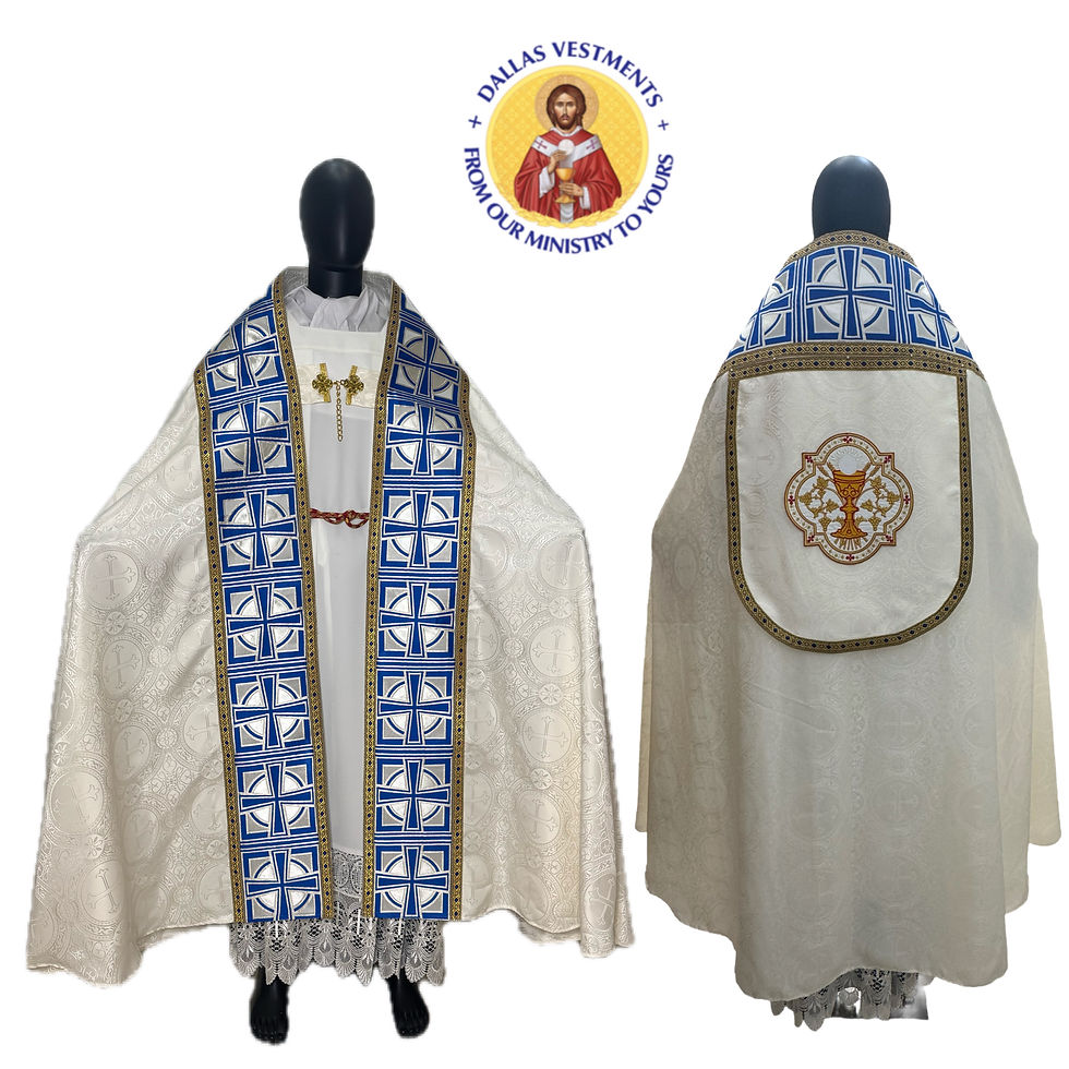White Roman Cope Set ( Blue Orphrey with Eucharist )