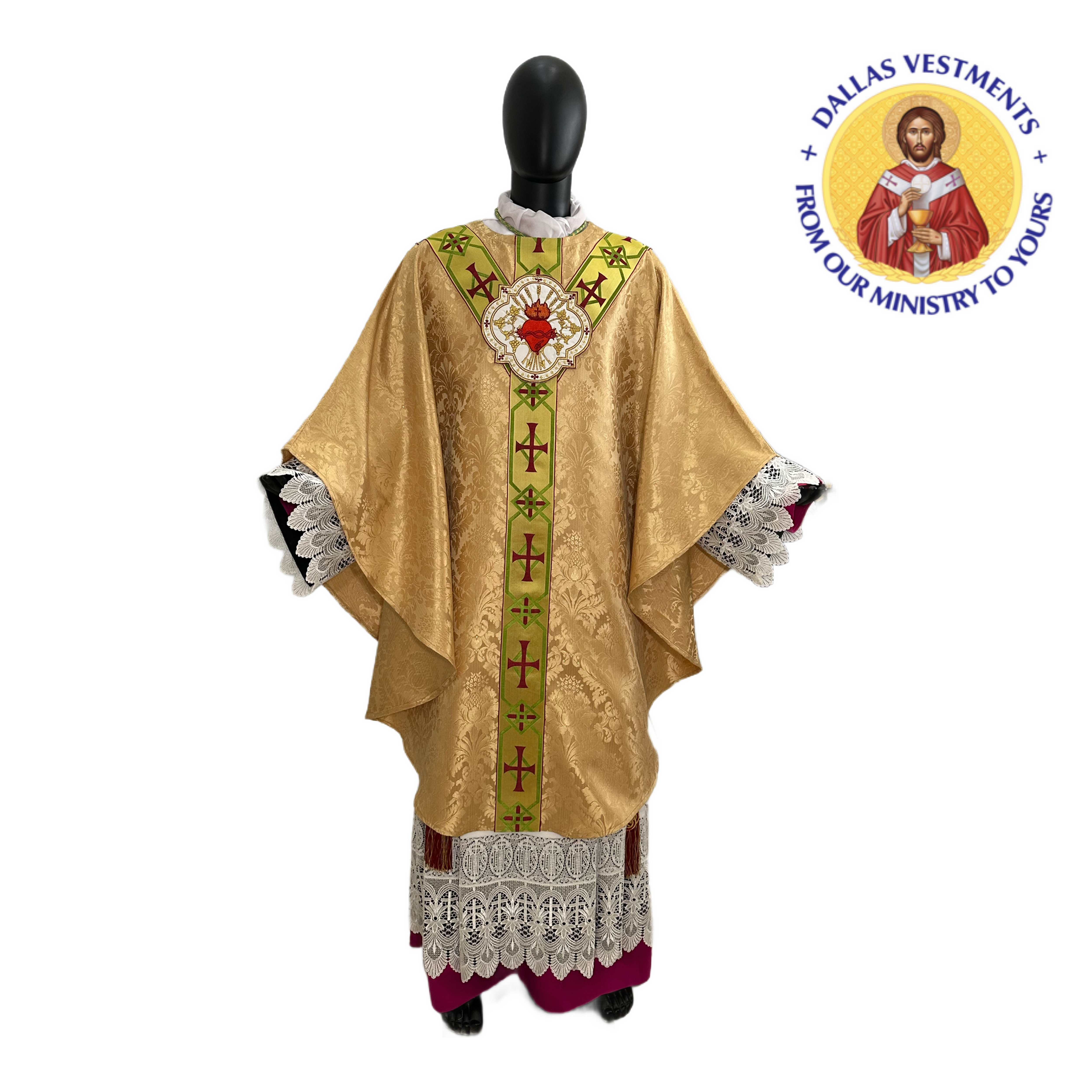 Gold Semi-Gothic Chasuble set (Sacred Heart)