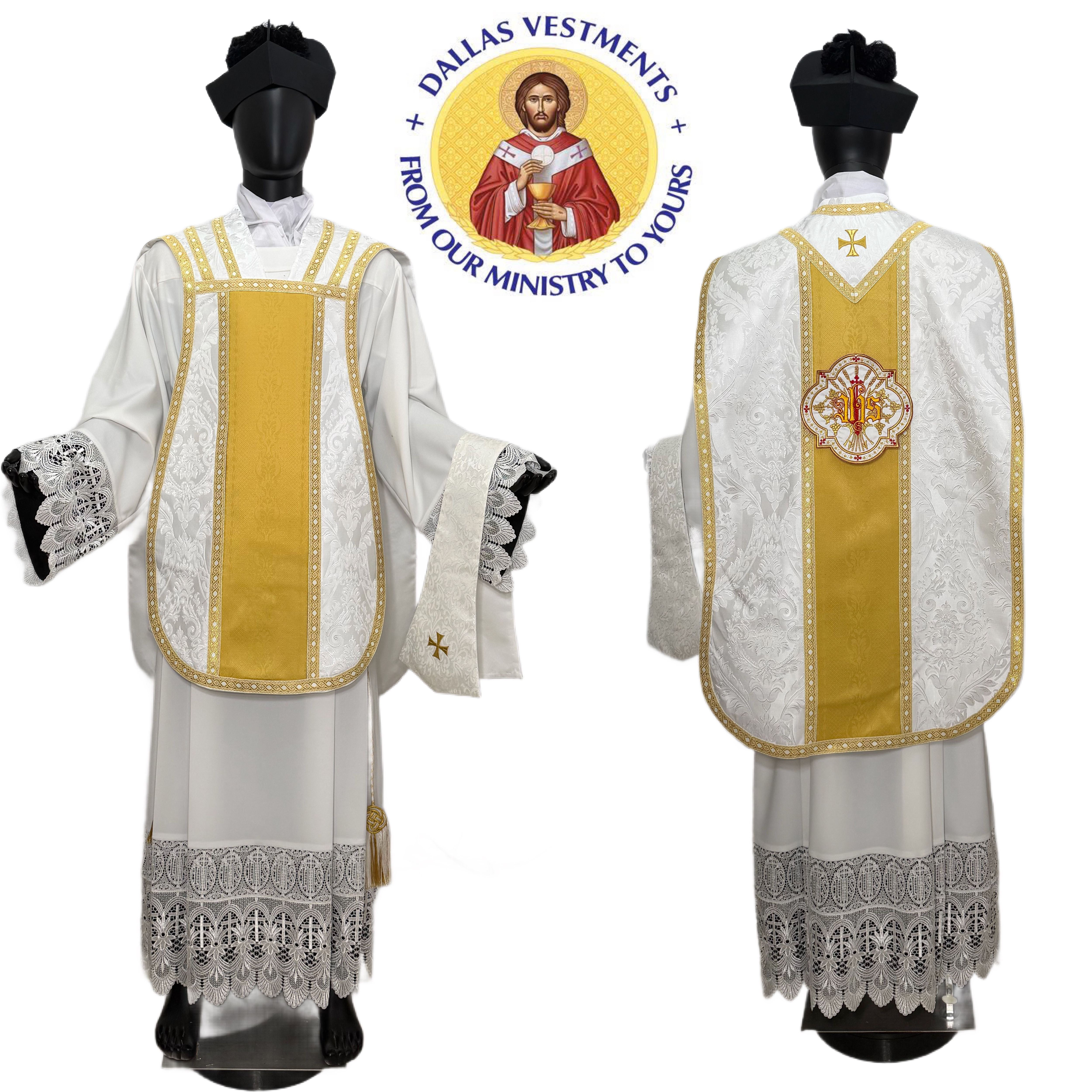 White Floral Roman Chasuble (JHS)