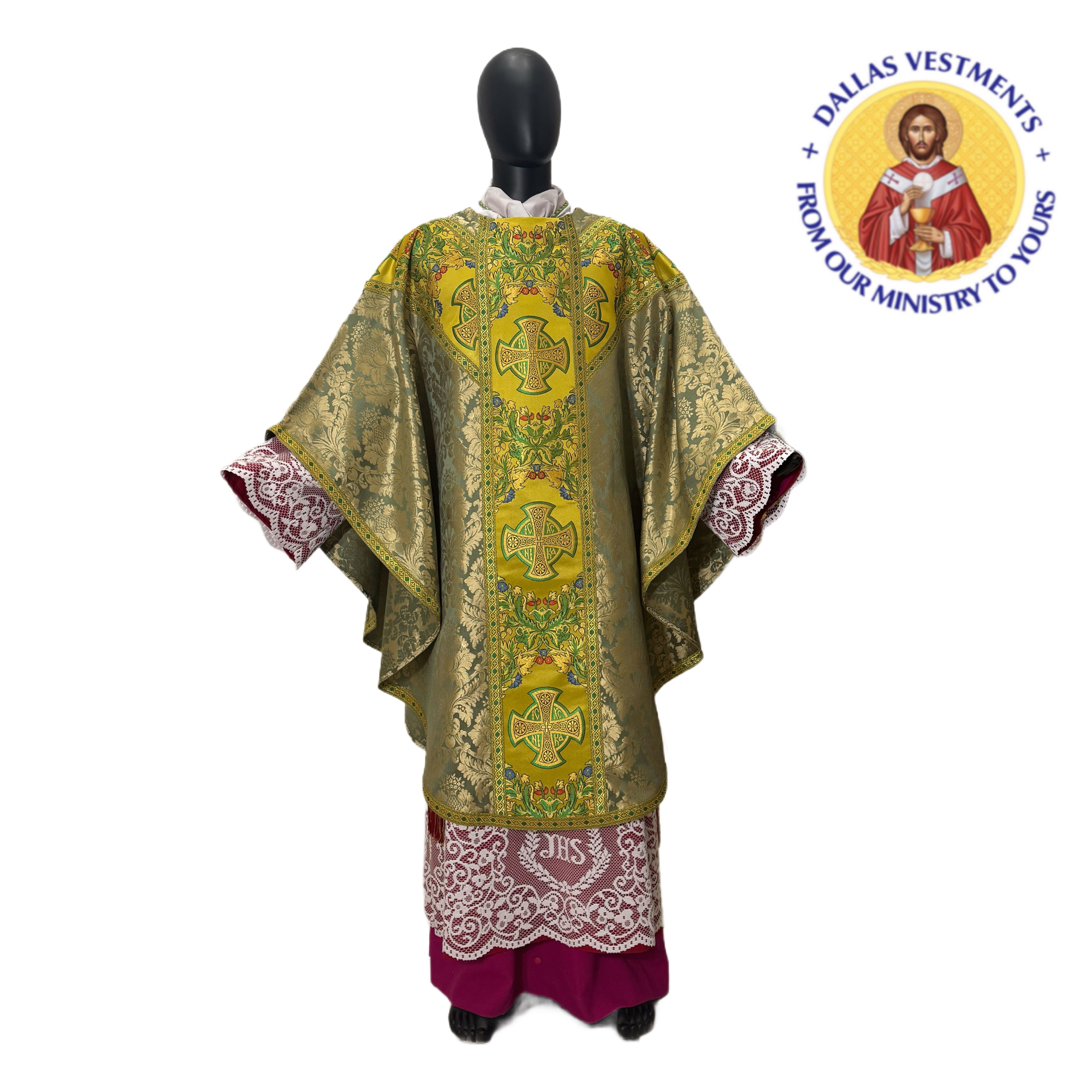 Green Semi- Gothic Chasuble ( IC XC Nika- Jesus Christ conquers)