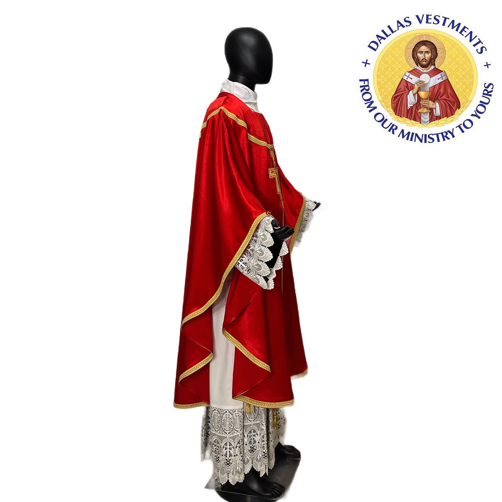 Thumbnail: Red Satin Chasuble + stole (Gold Trim)