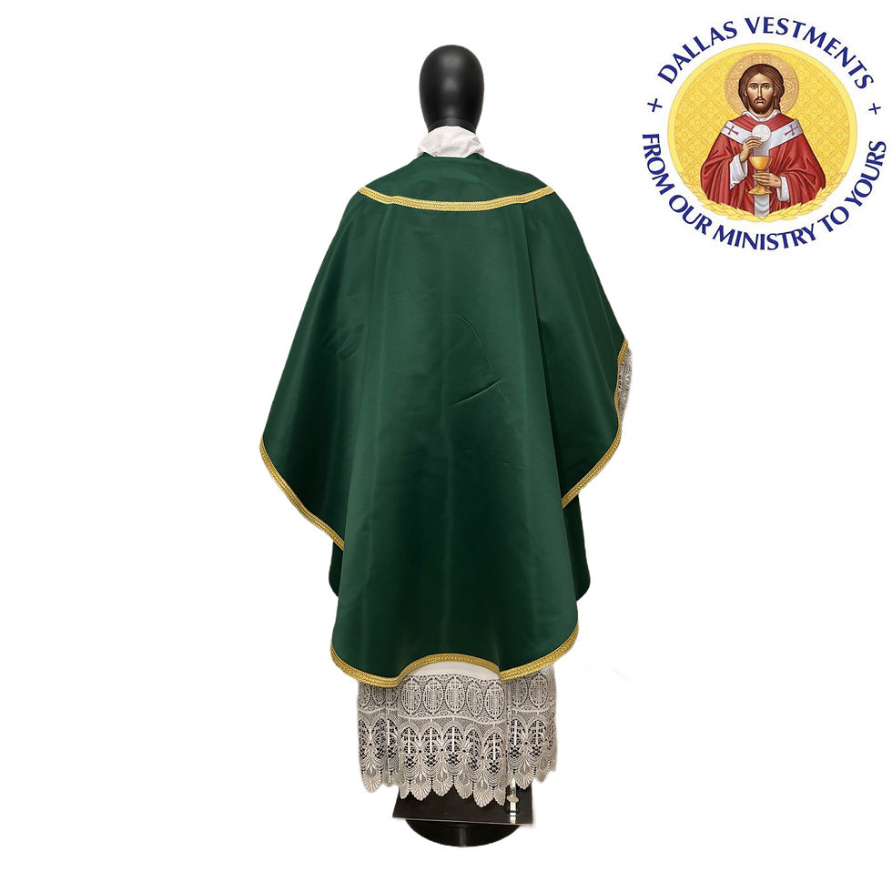 Thumbnail: Green Satin Chasuble + stole (Gold Trim)