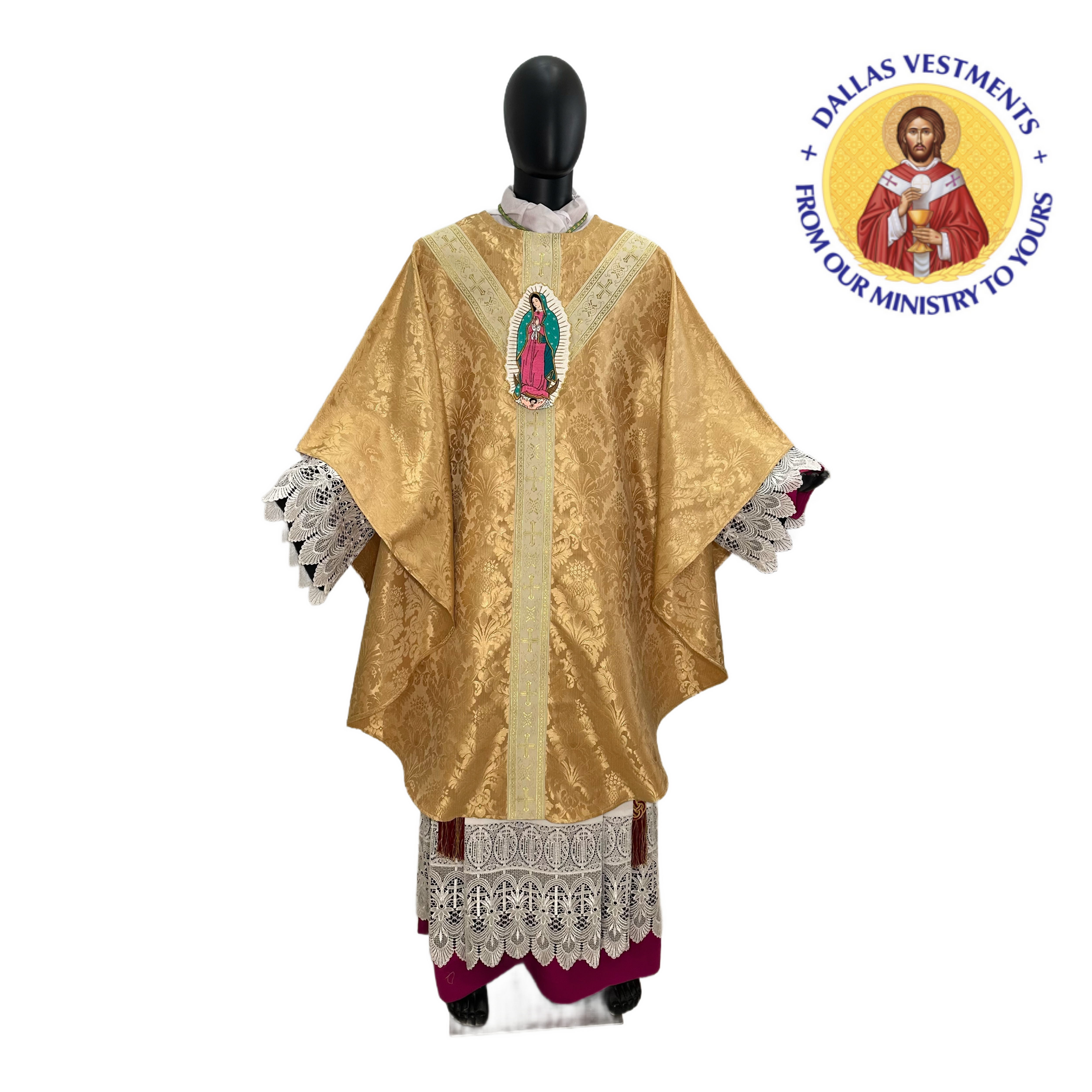 Gold Semi-Gothic Chasuble set (Our Lady of Guadalupe)