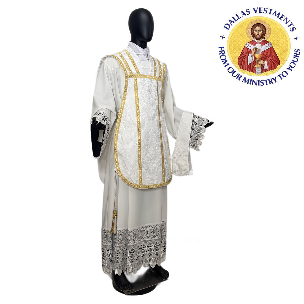 Thumbnail: White Floral Roman Traditional (Fiddleback) Chasuble 