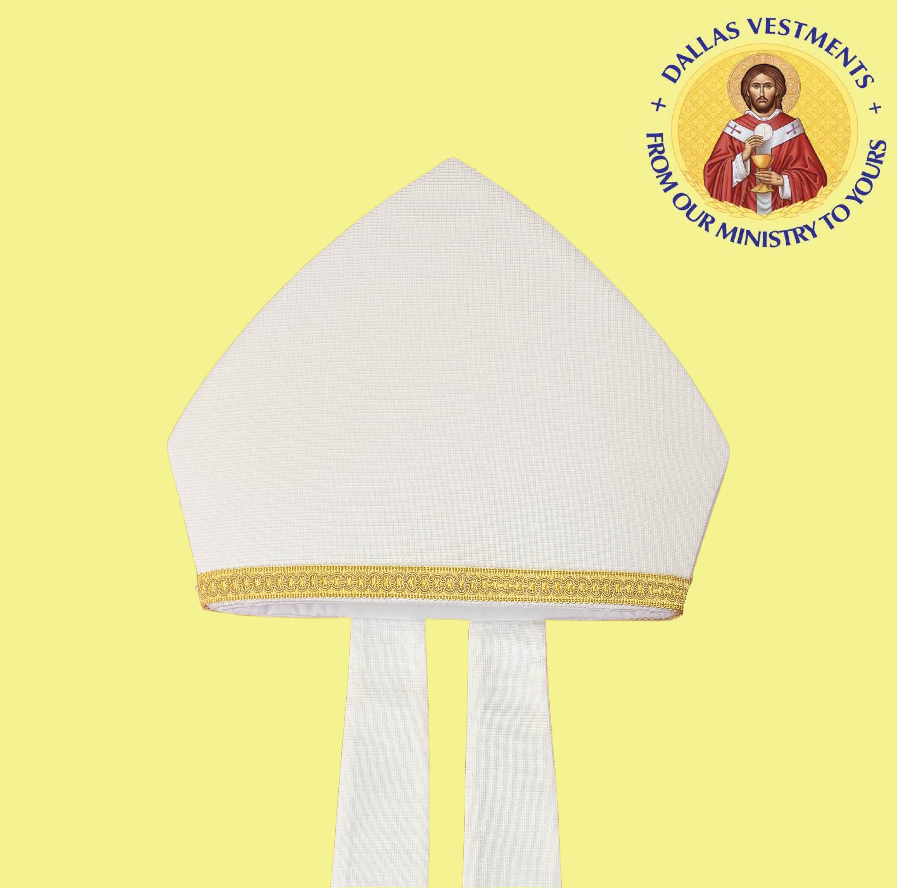 White Miter with Gold Textiles Trim