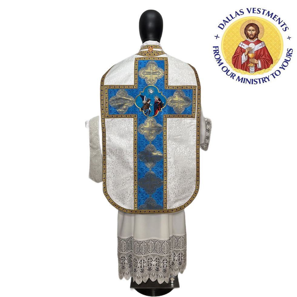 Thumbnail: White Marian Floral Roman Chasuble + stole (Annunciation)
