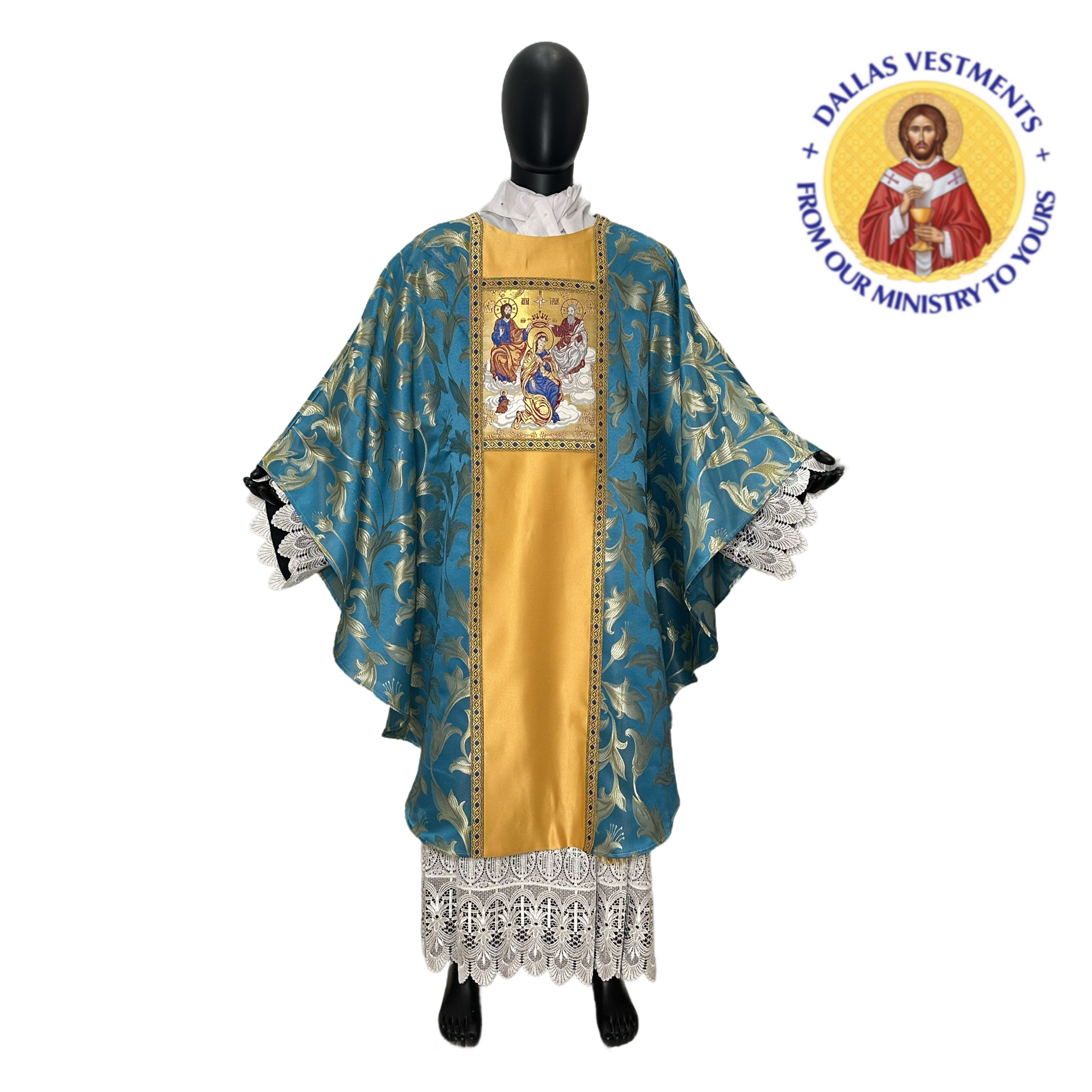 Blue Gothic Chasuble + Stole (Mary, Queen of Heaven )