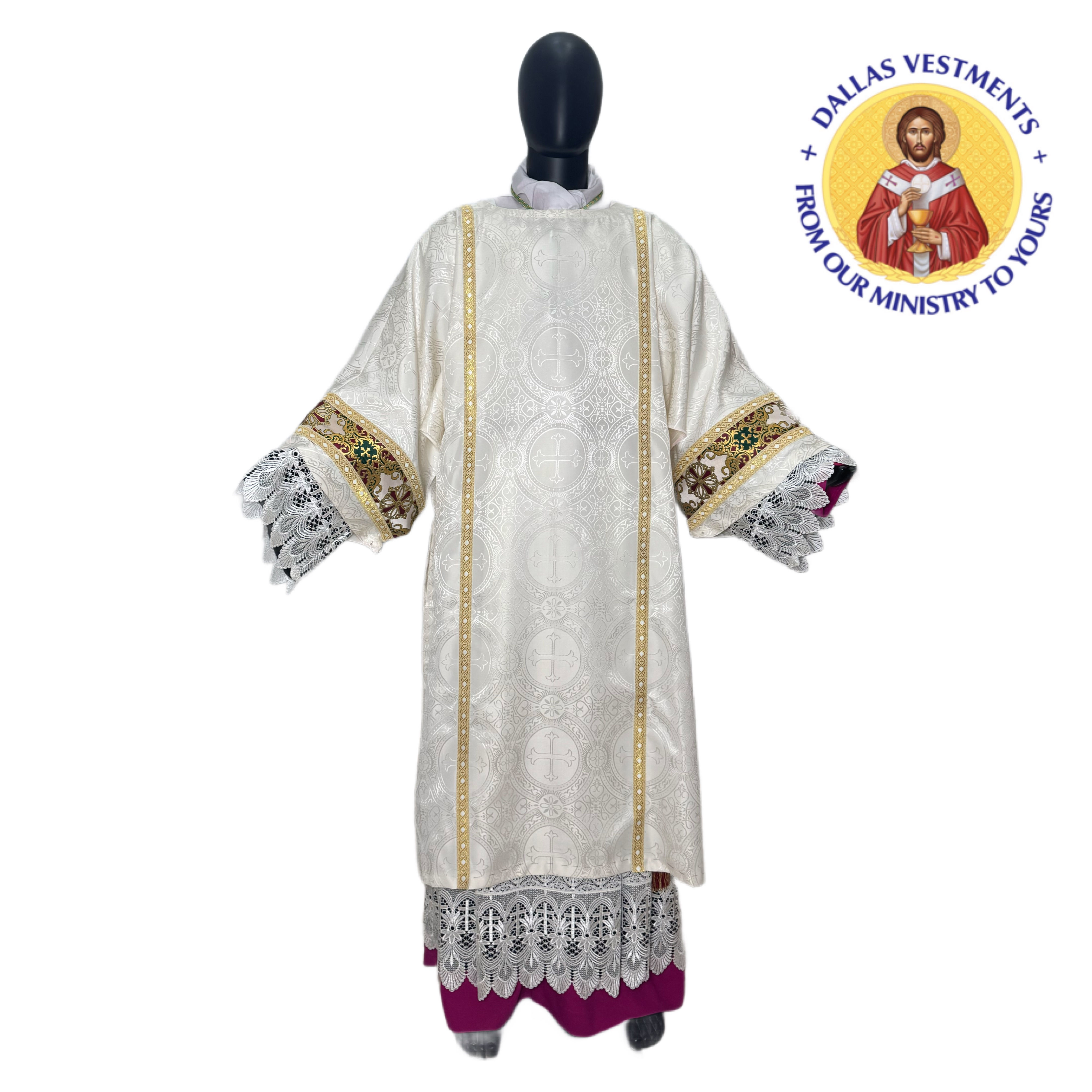 White Brocade Dalmatic + Stole (Victoria)