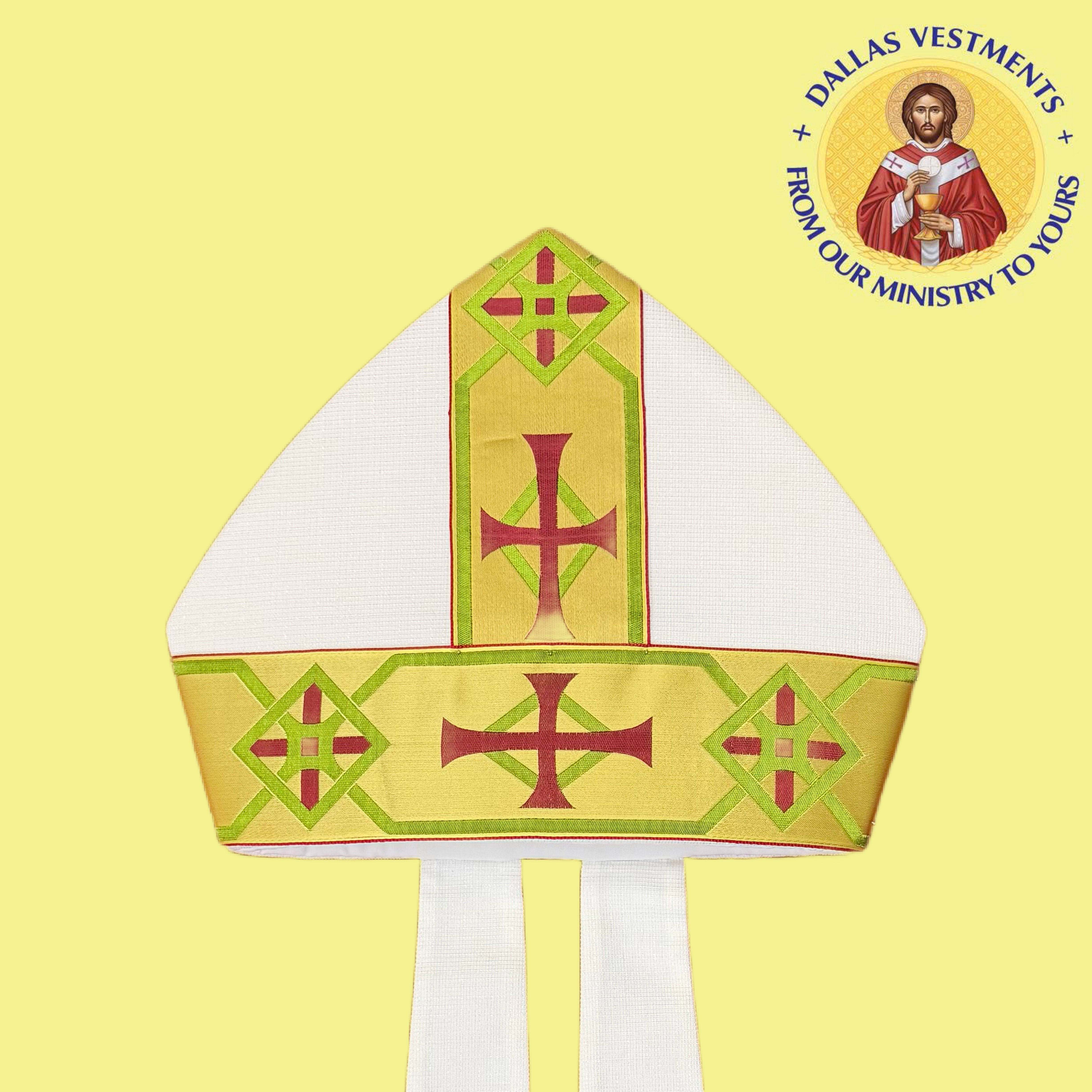 White Miter with Red and Green Band