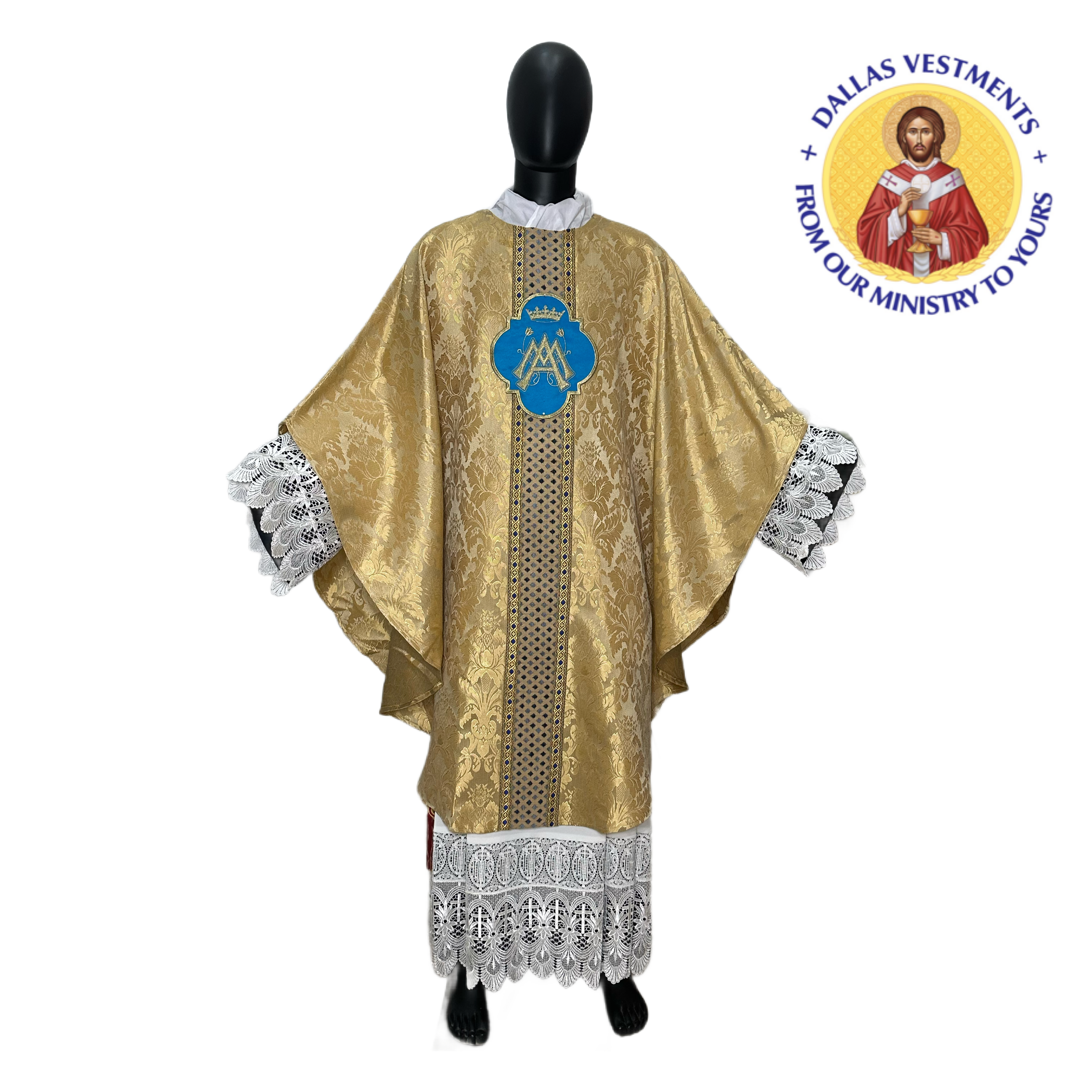 Gold Gothic Chasuble set ( Blue Marian Applique)