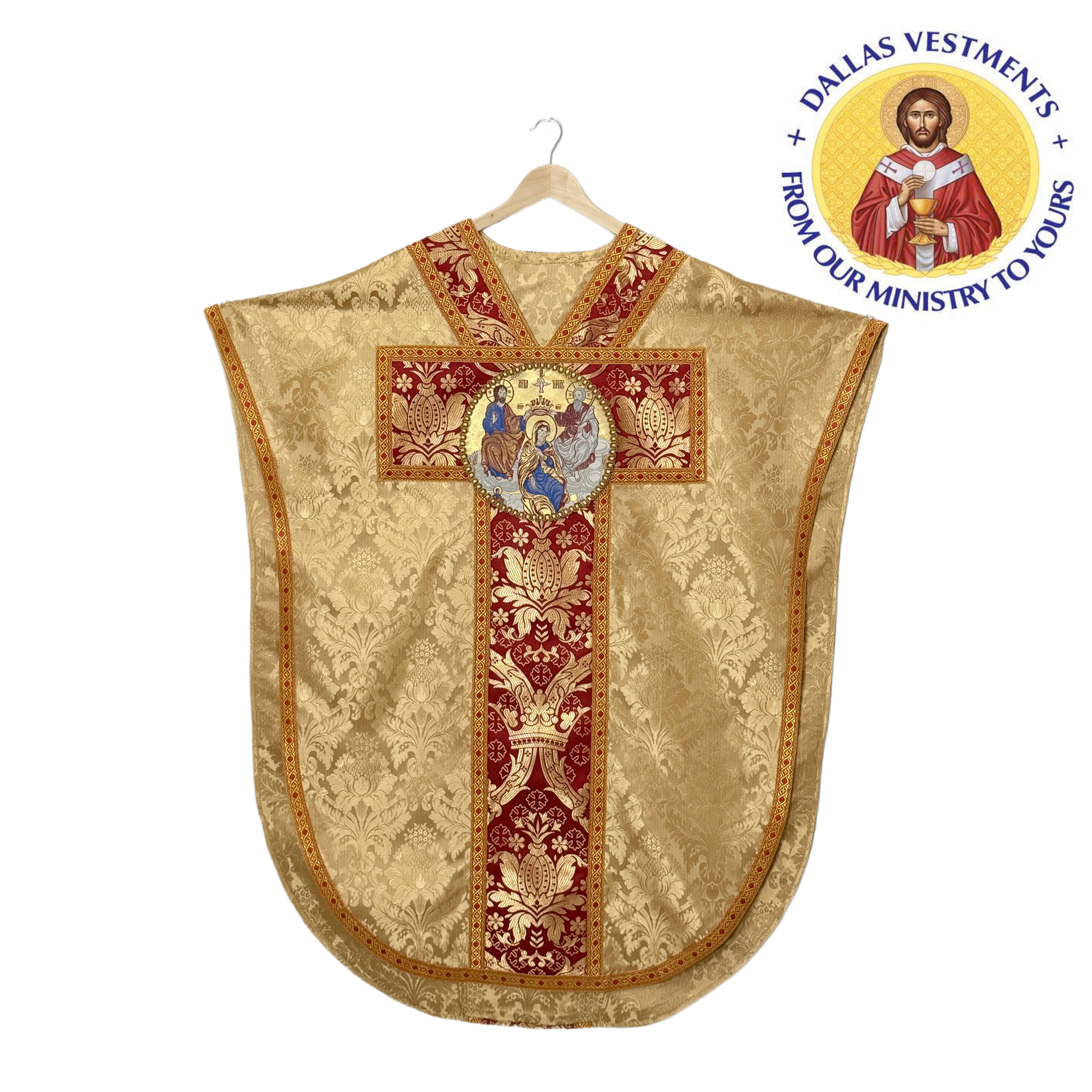 Gold Jacquard Neri Chasuble and stole (Mary, Queen of Heaven)
