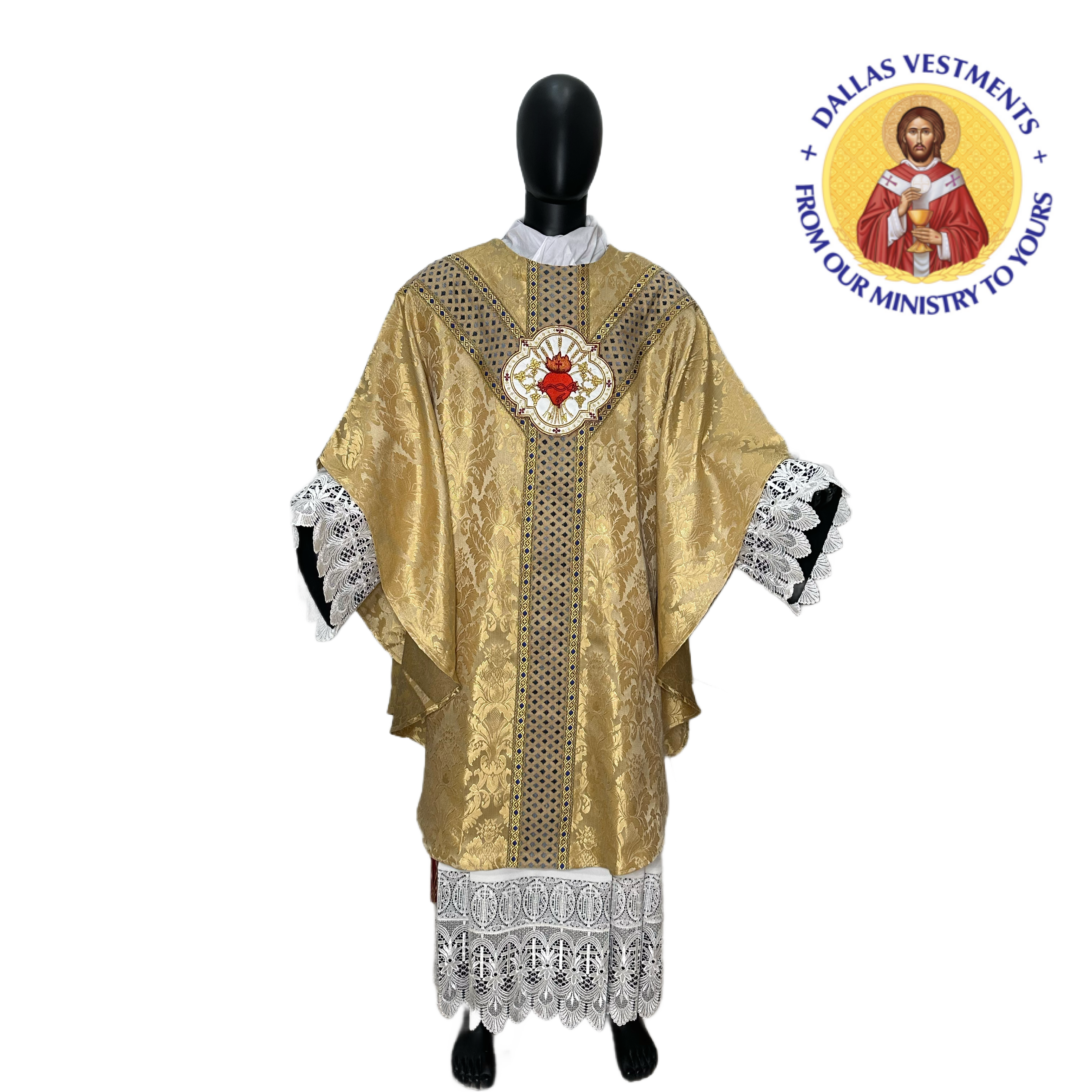 Gold Semi-Gothic Chasuble set (Sacred Heart Jesus)