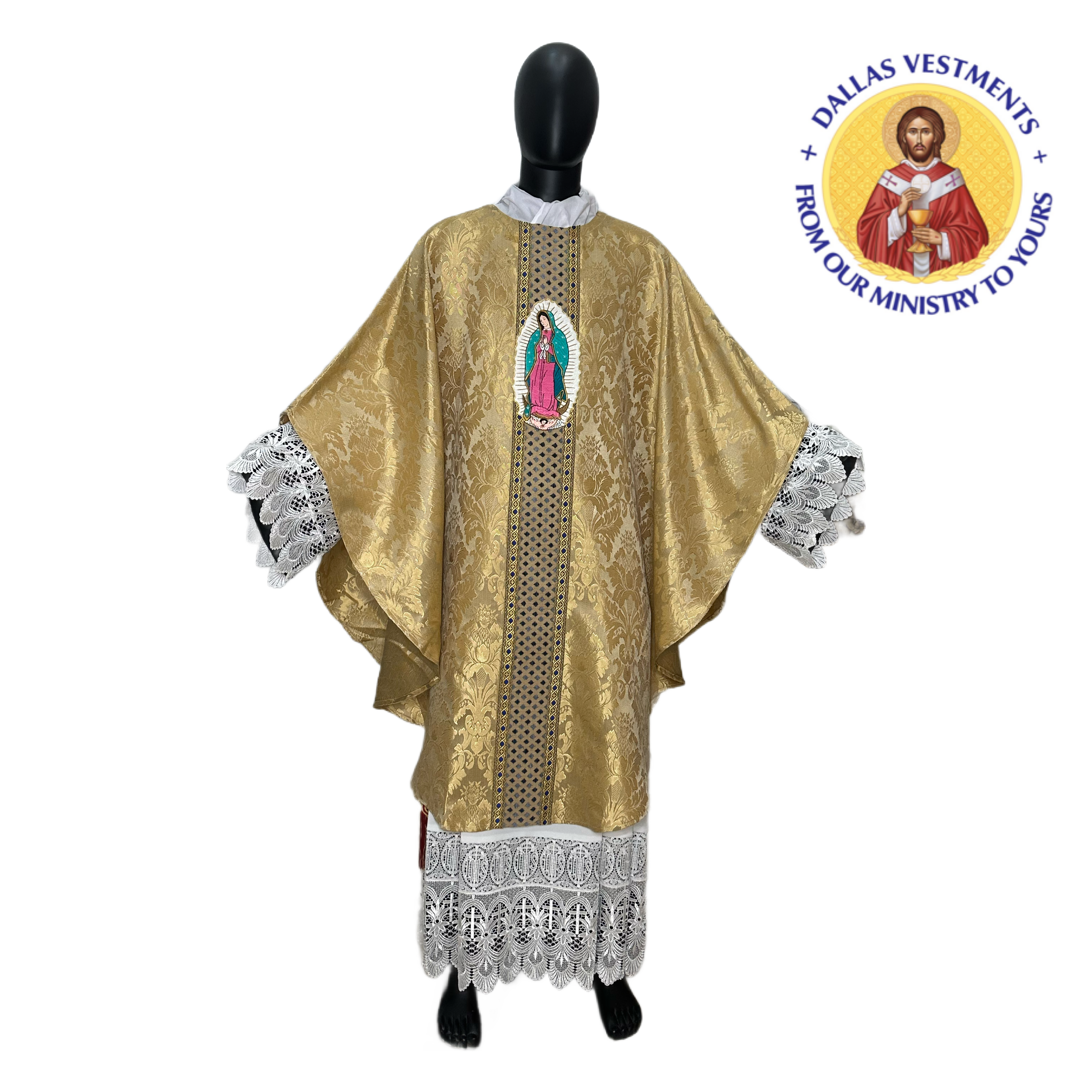 Gold Gothic Chasuble set ( Our Lady of Guadalupe Applique)
