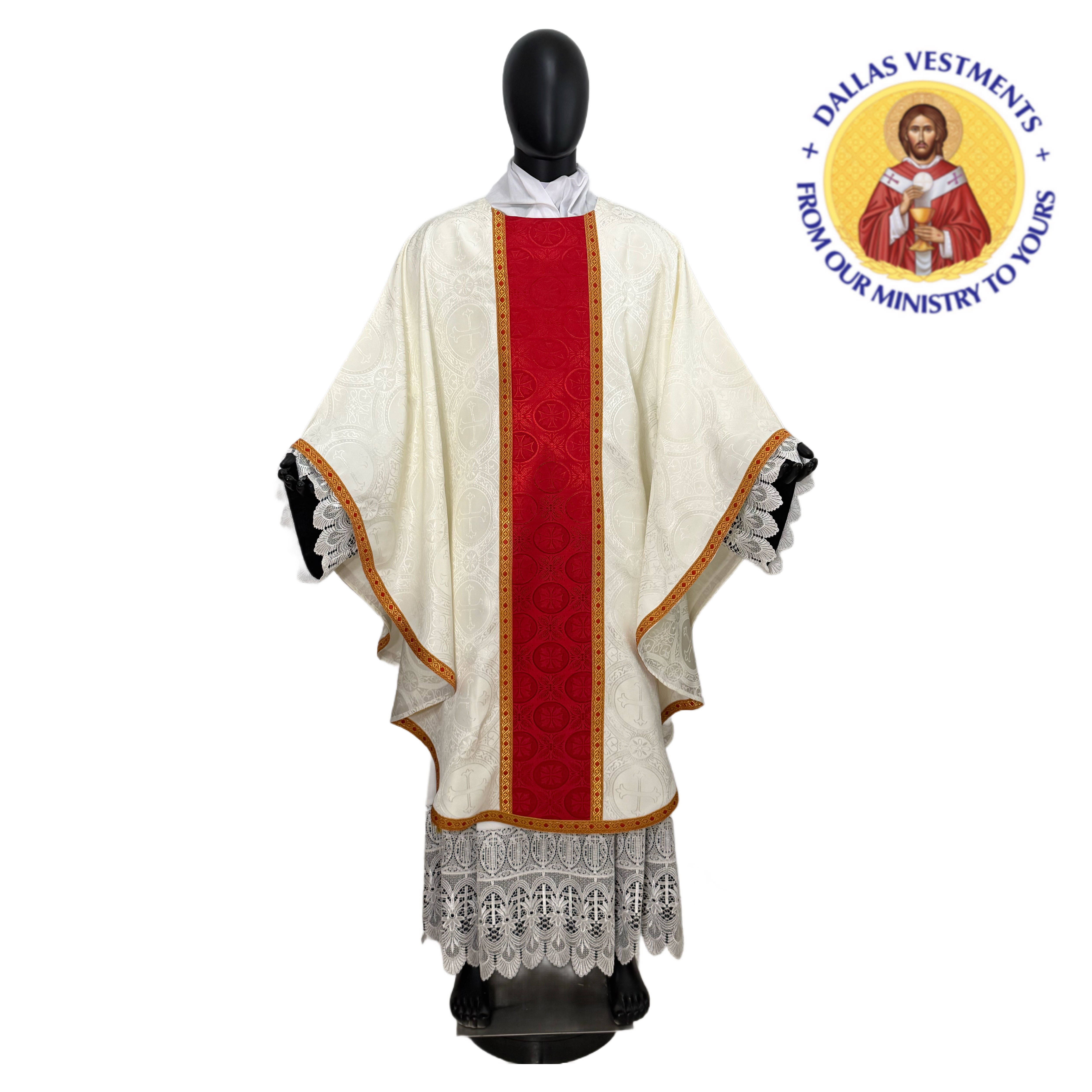 White Brocade Gothic  Chasuble + Stole 