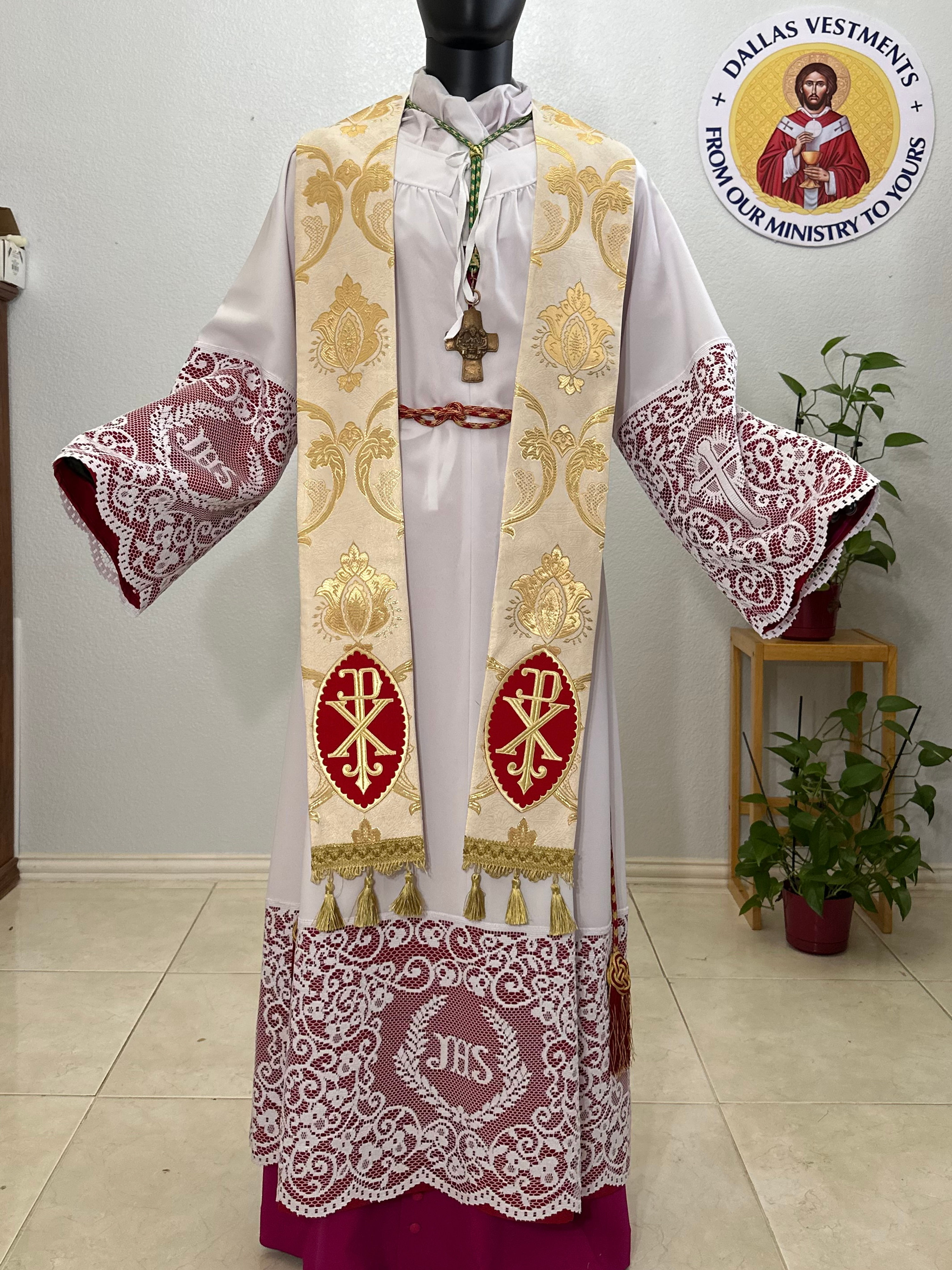 WHITE GOLD PRIEST STOLE TASSELS 