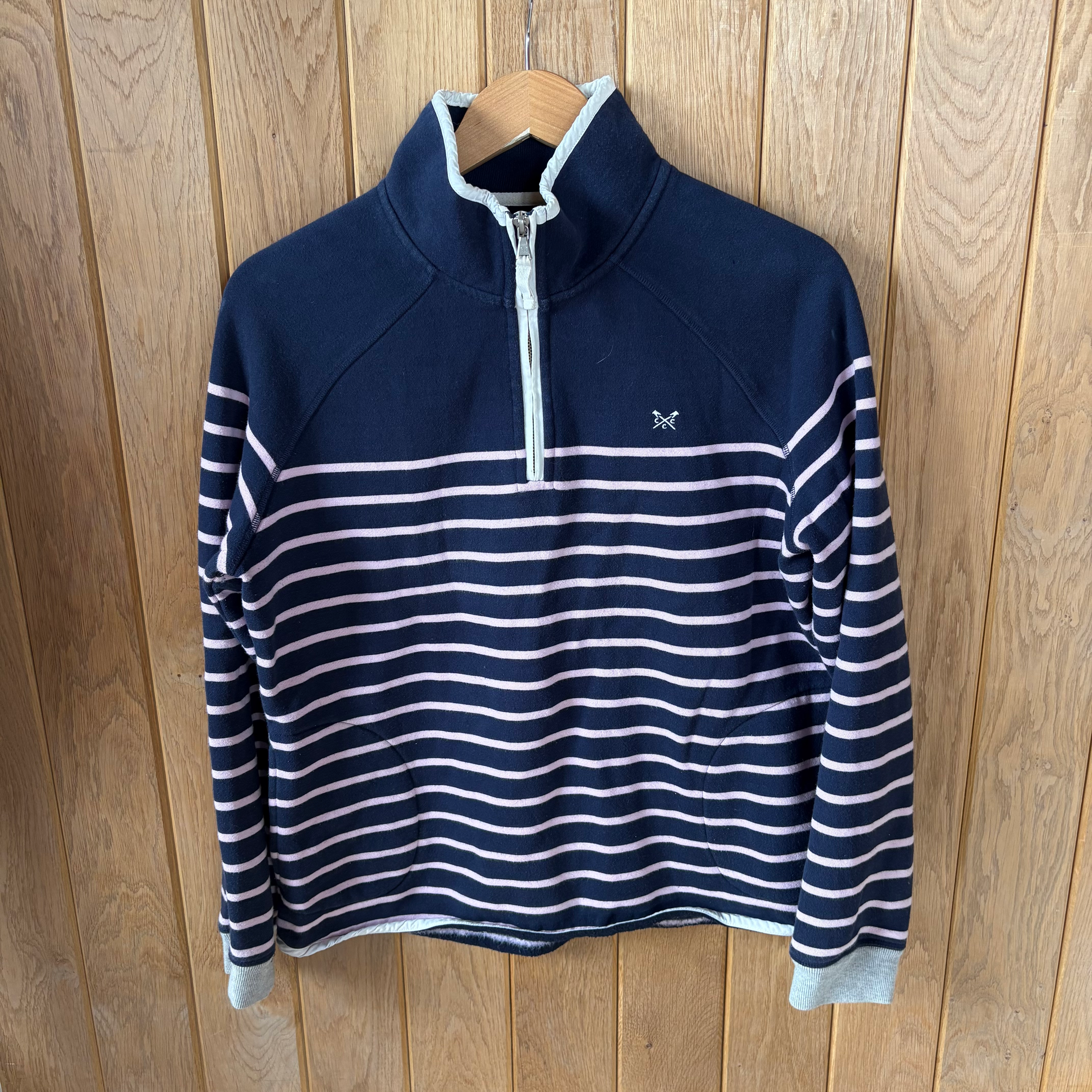 Crew Clothing Navy/Pink Stripe 1/4 Zip Jumper Uk14