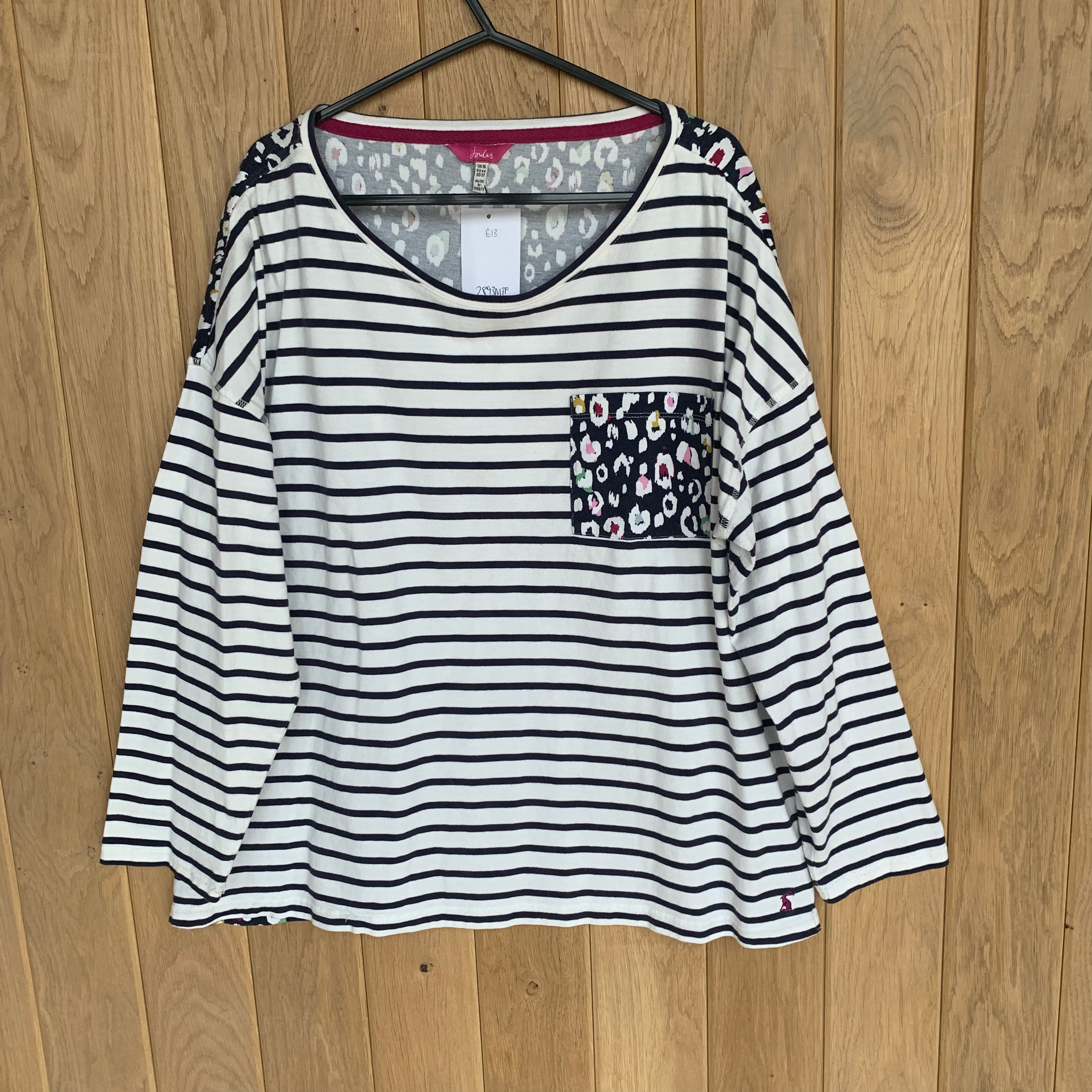 Joules White Stripe Leopard Print Mariner Top Uk16