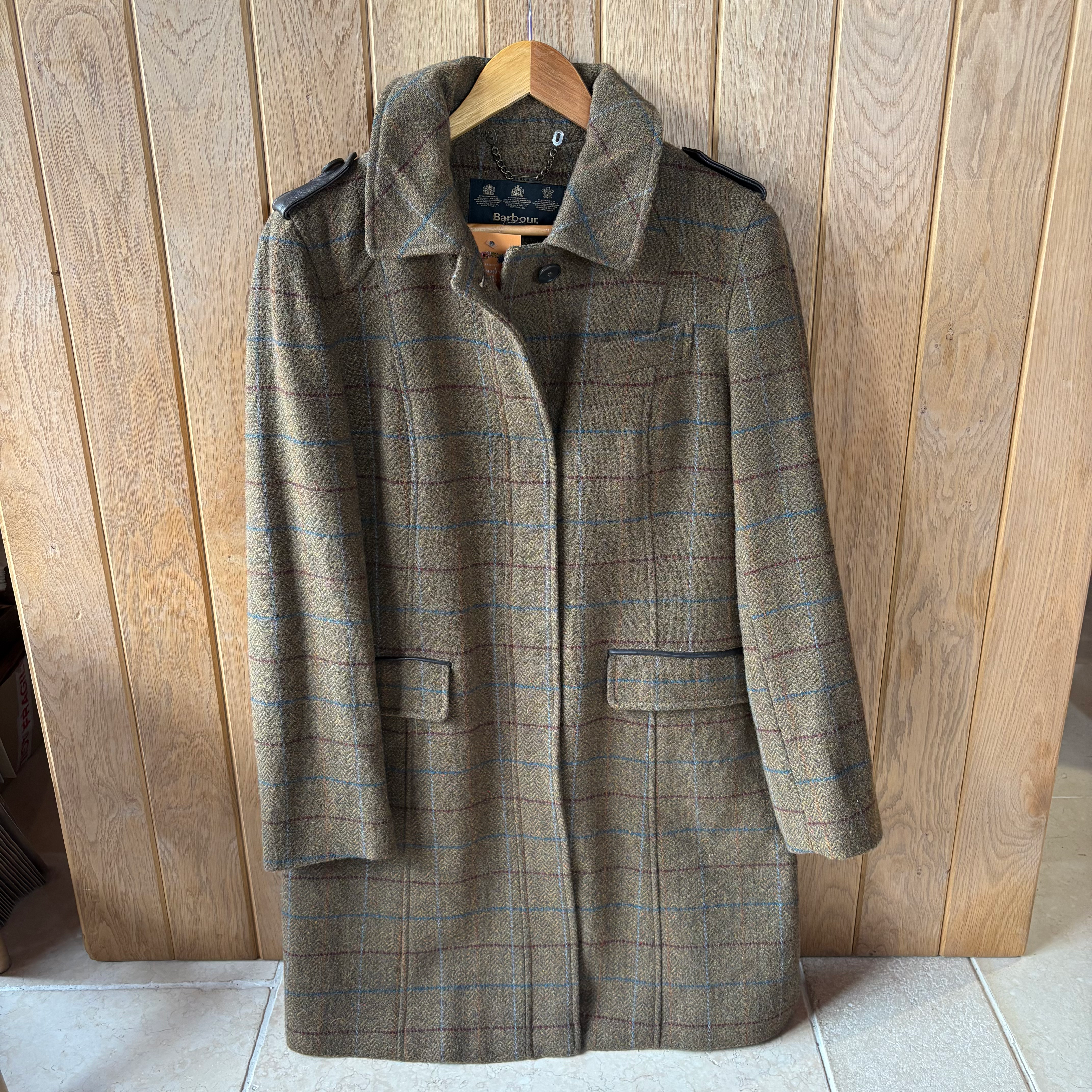 Barbour Green Tweed Long Jacket Uk14