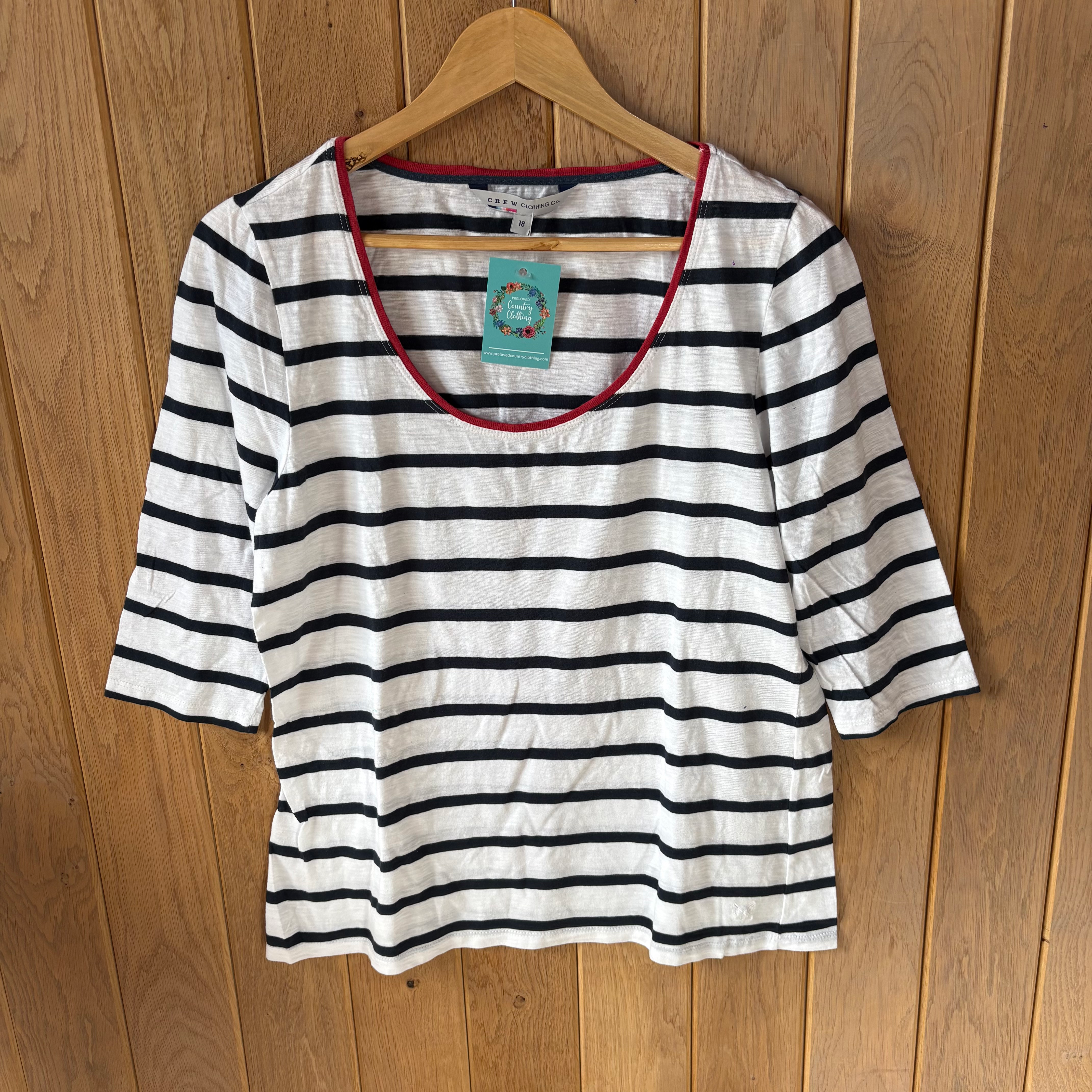 Crew Clothing Navy Stripe T shirt Uk18