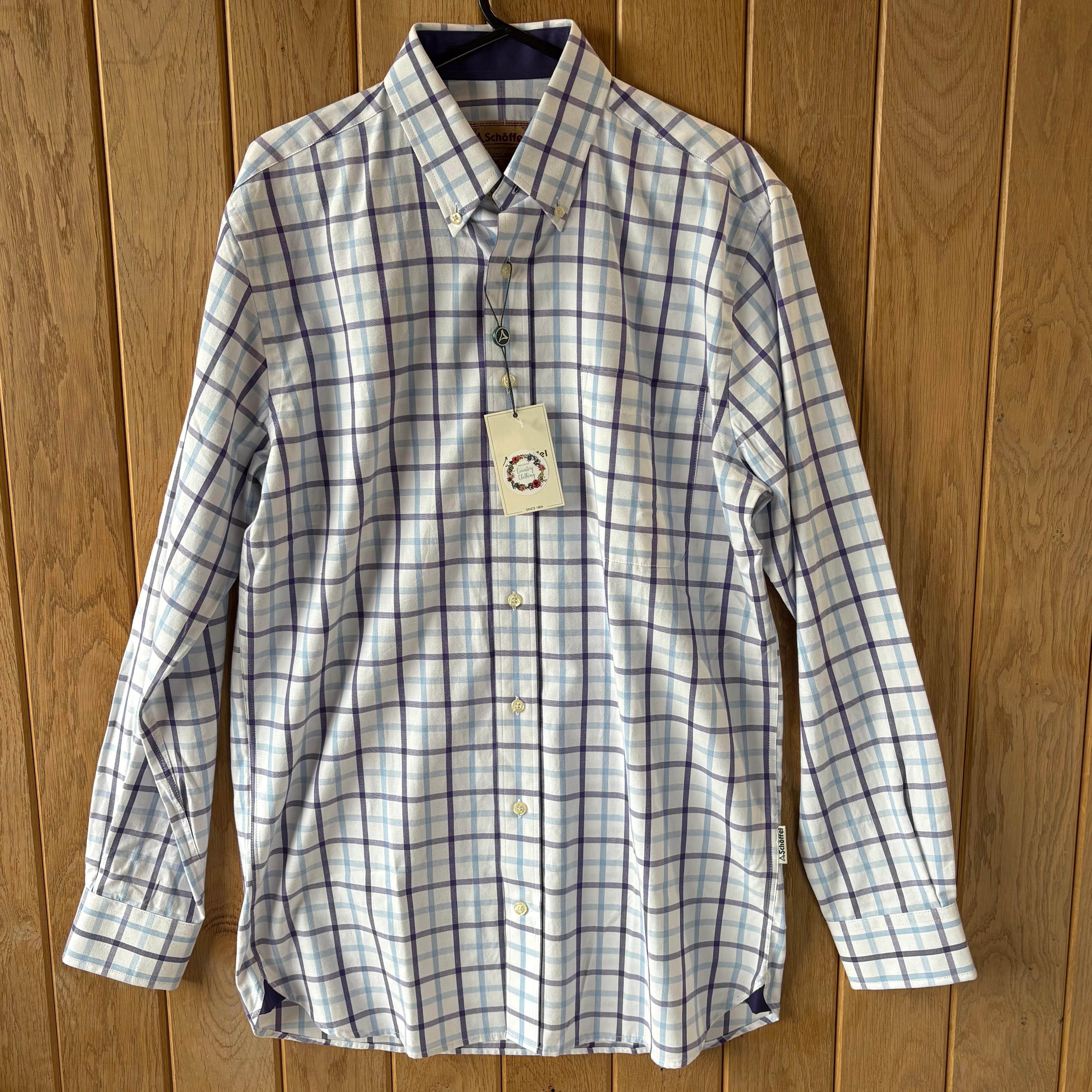 BNWT Schoffel Blue/Purple Check Shirt 15"