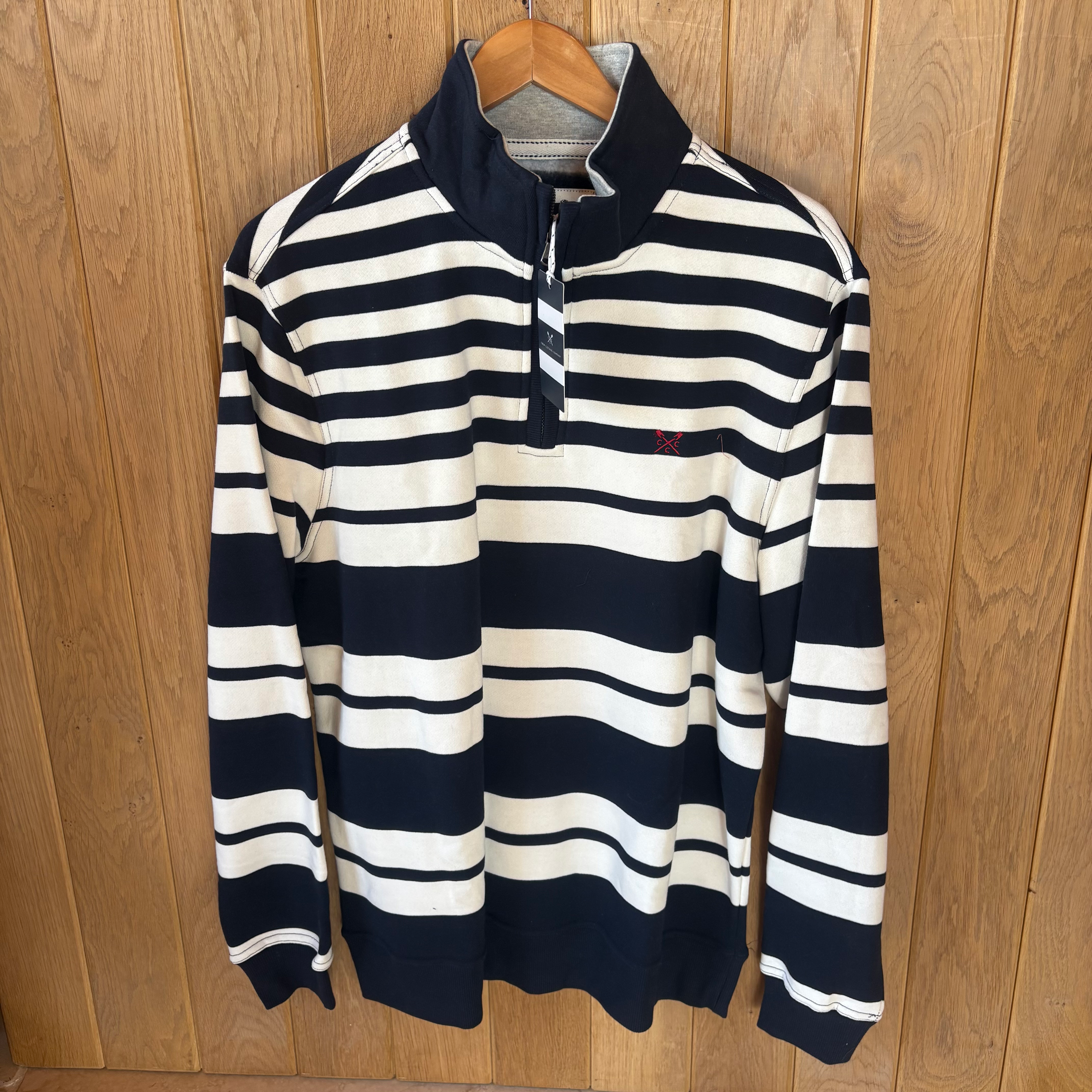 BNWT Crew Clothing Navy Stripe 1/4 Zip Jumper Large & X-Large