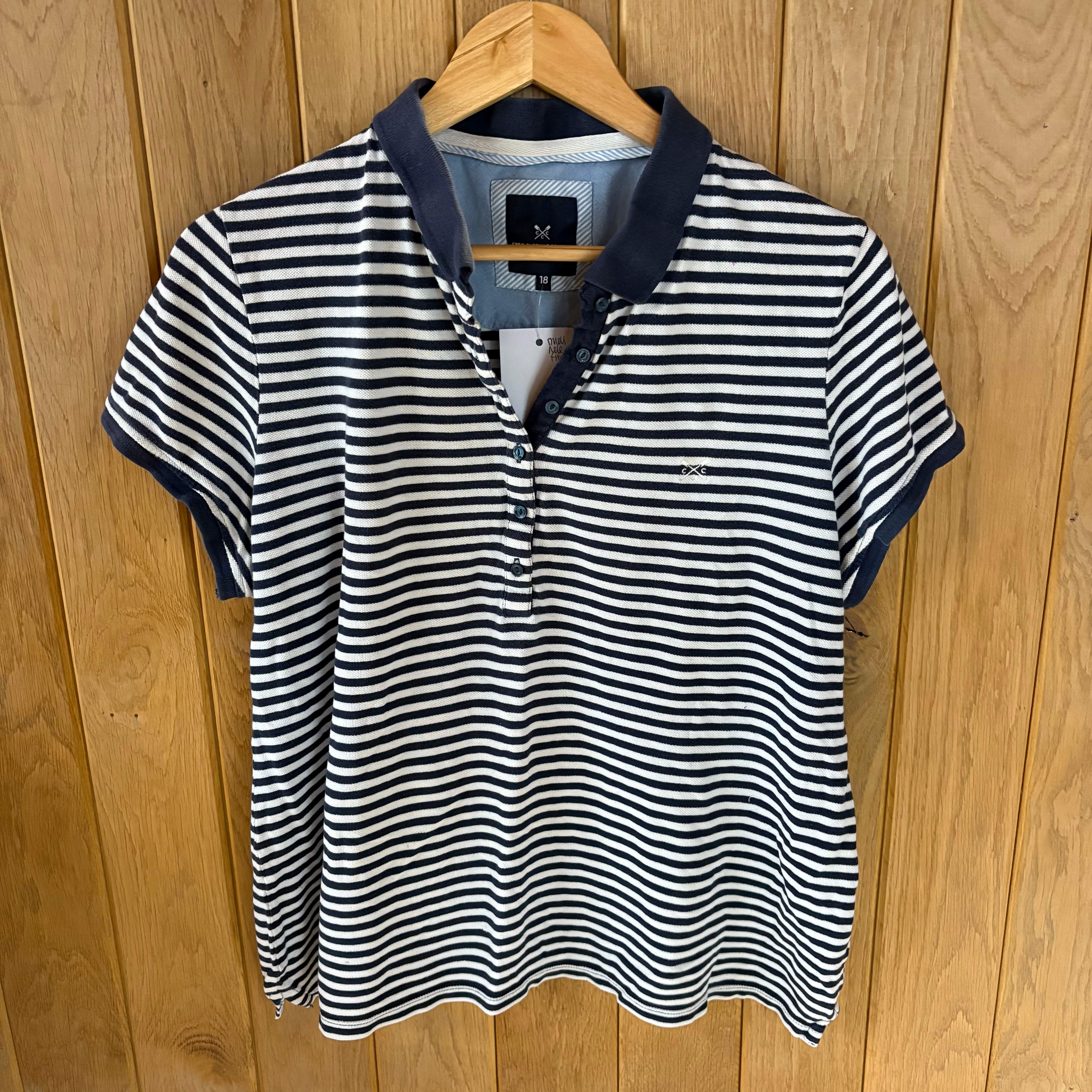 Crew Clothing Navy Stripe Polo Top Uk18
