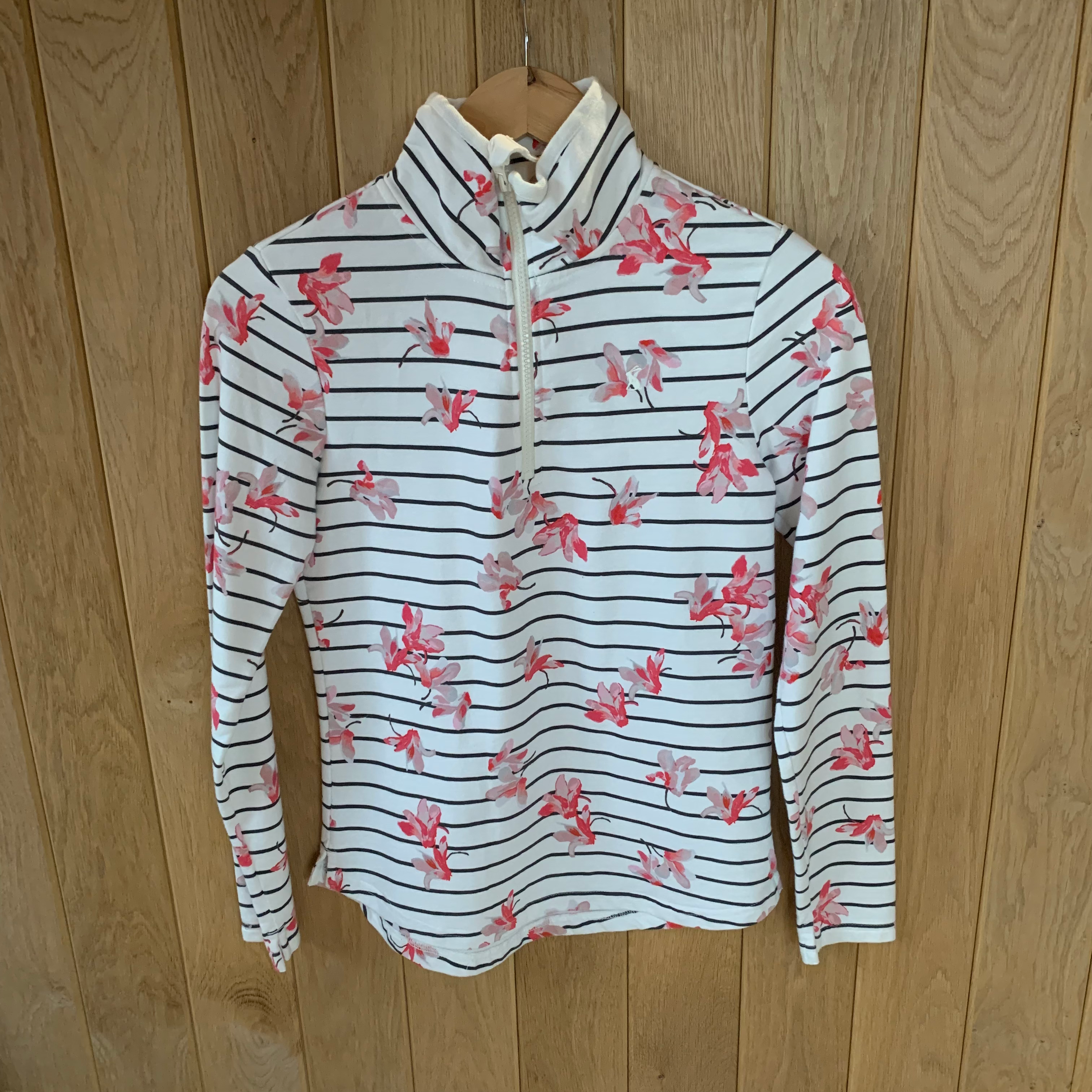 Joules Pink Floral Stripe 1/4 Zip Jumper Uk8 & 10