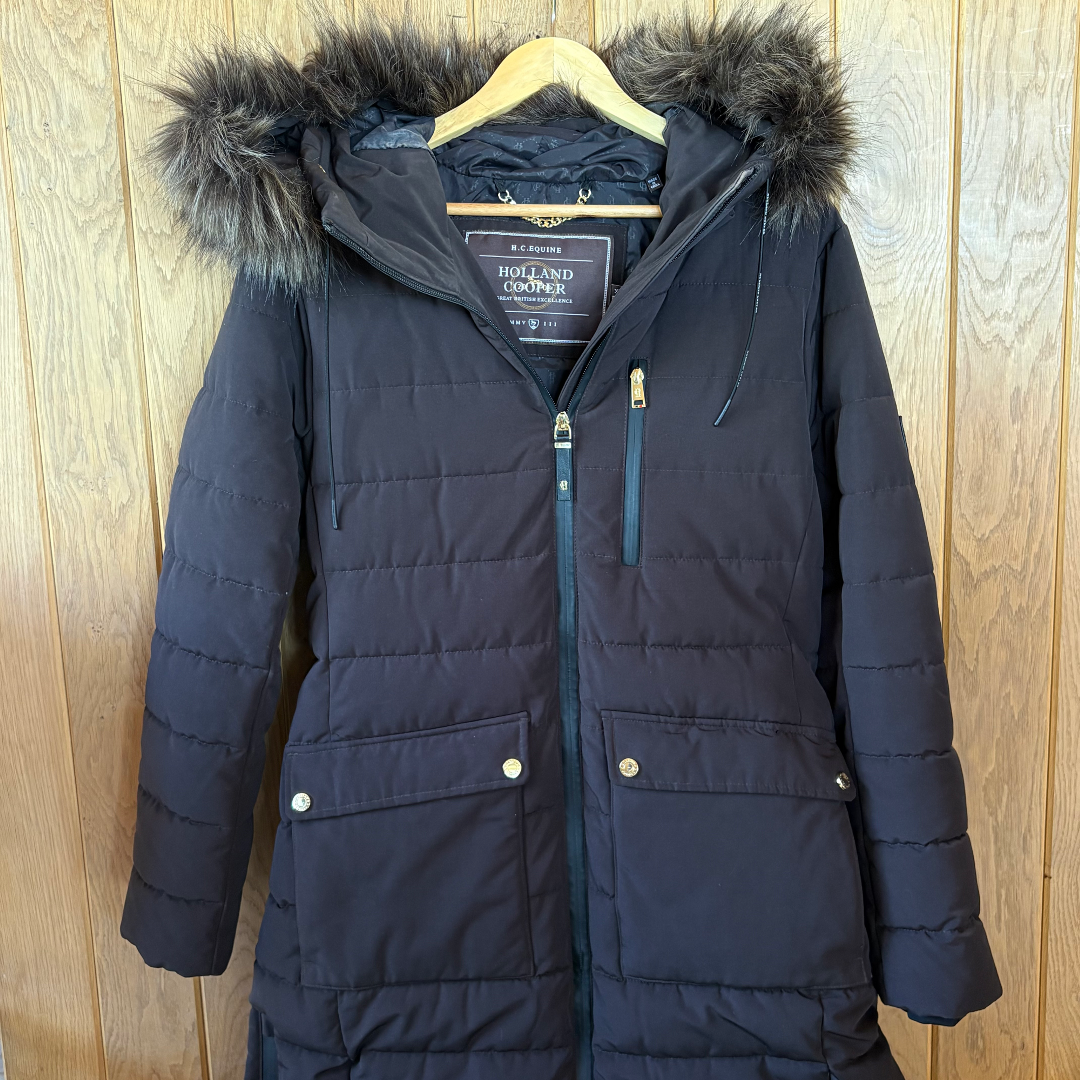 Holland Cooper Chocolate Stoneleigh Womens Longline Coat X-Large